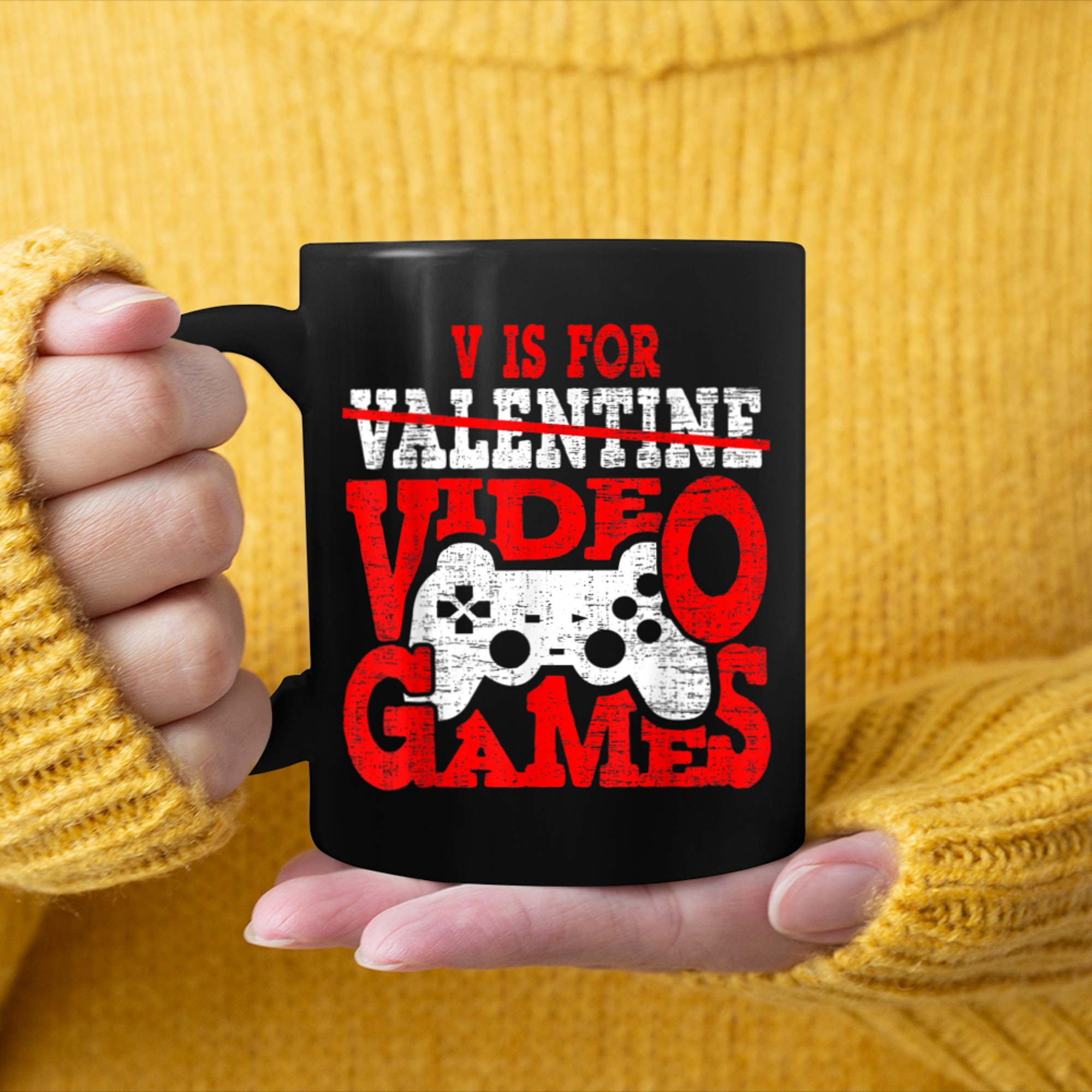 V Is For Video Games Boy Shirt Funny Valentines Day Boys Men mug black