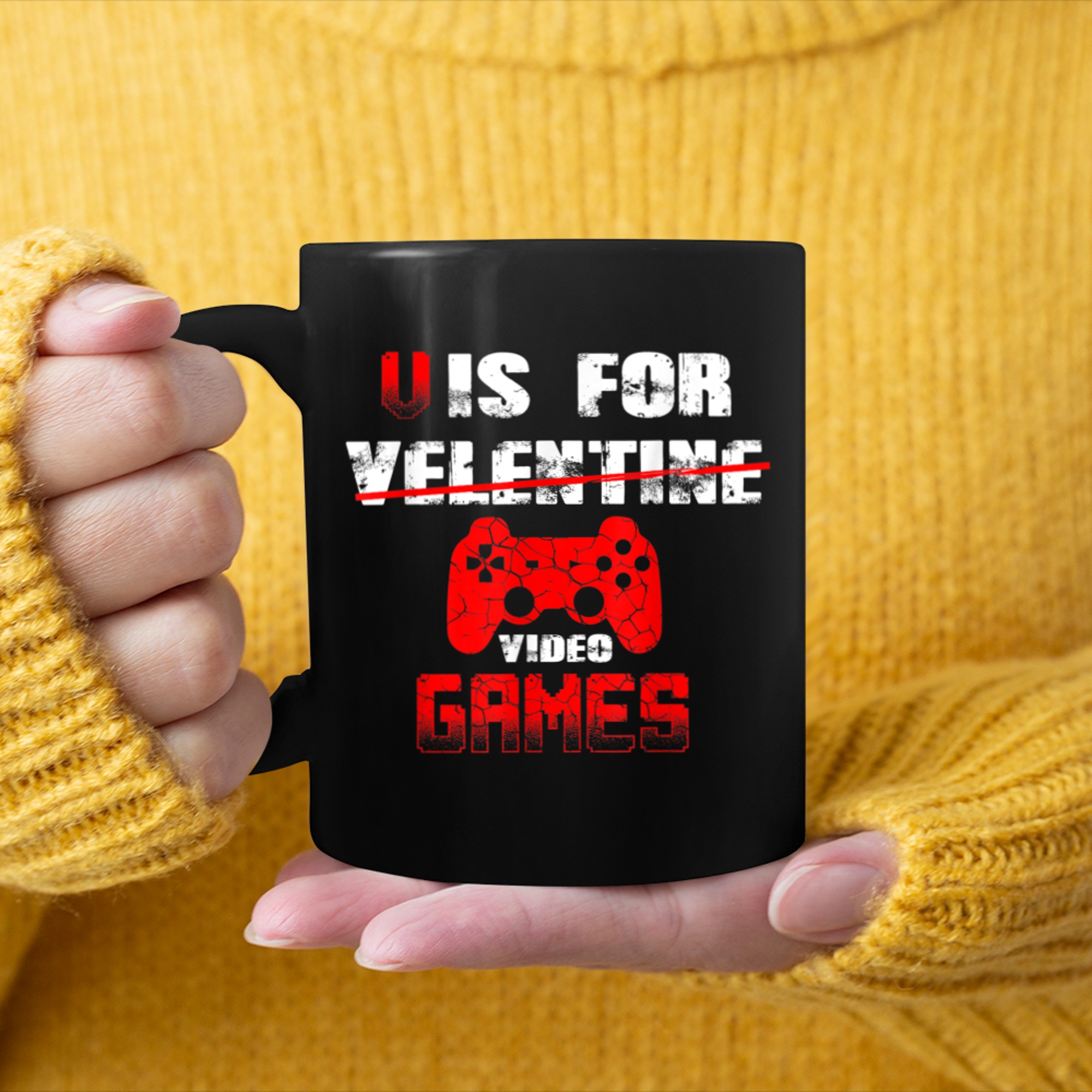 V Is For Video Games Boys Valentines Day kids son Funny game mug black