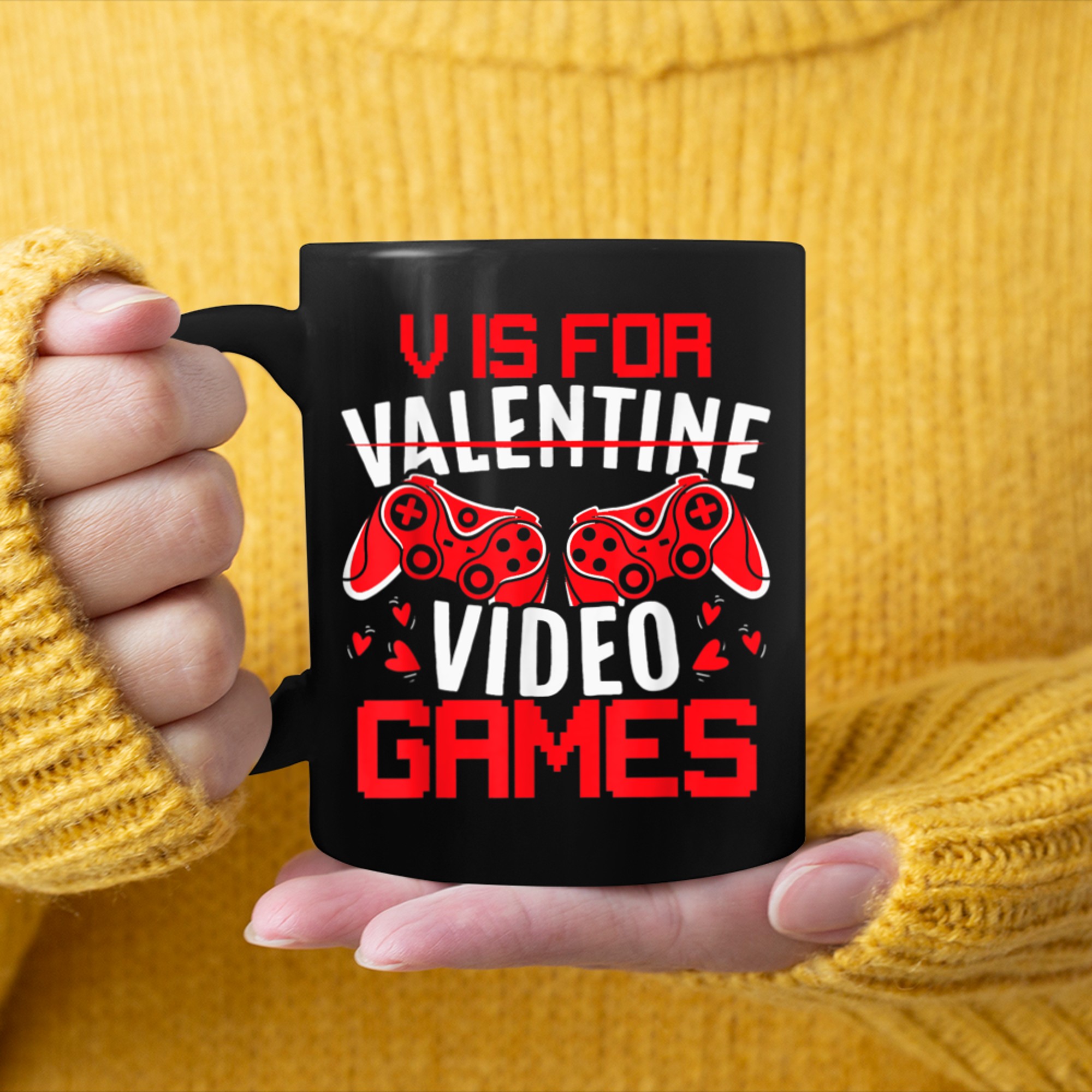 V Is For Video Games For A Funny Valentine Fan mug black