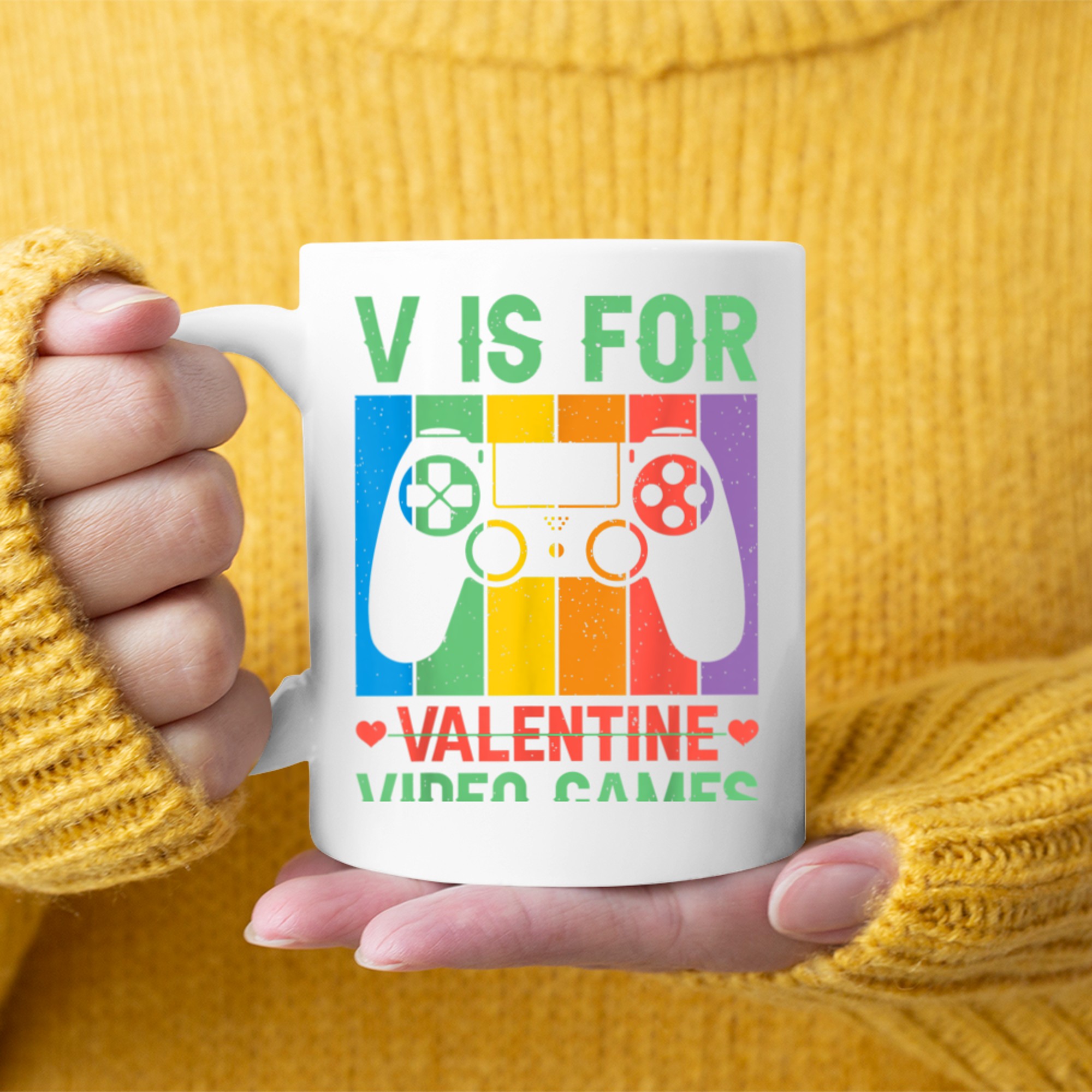 V Is For Video Games Funny Gamer Kids Boys Valentines Day (14) mug white