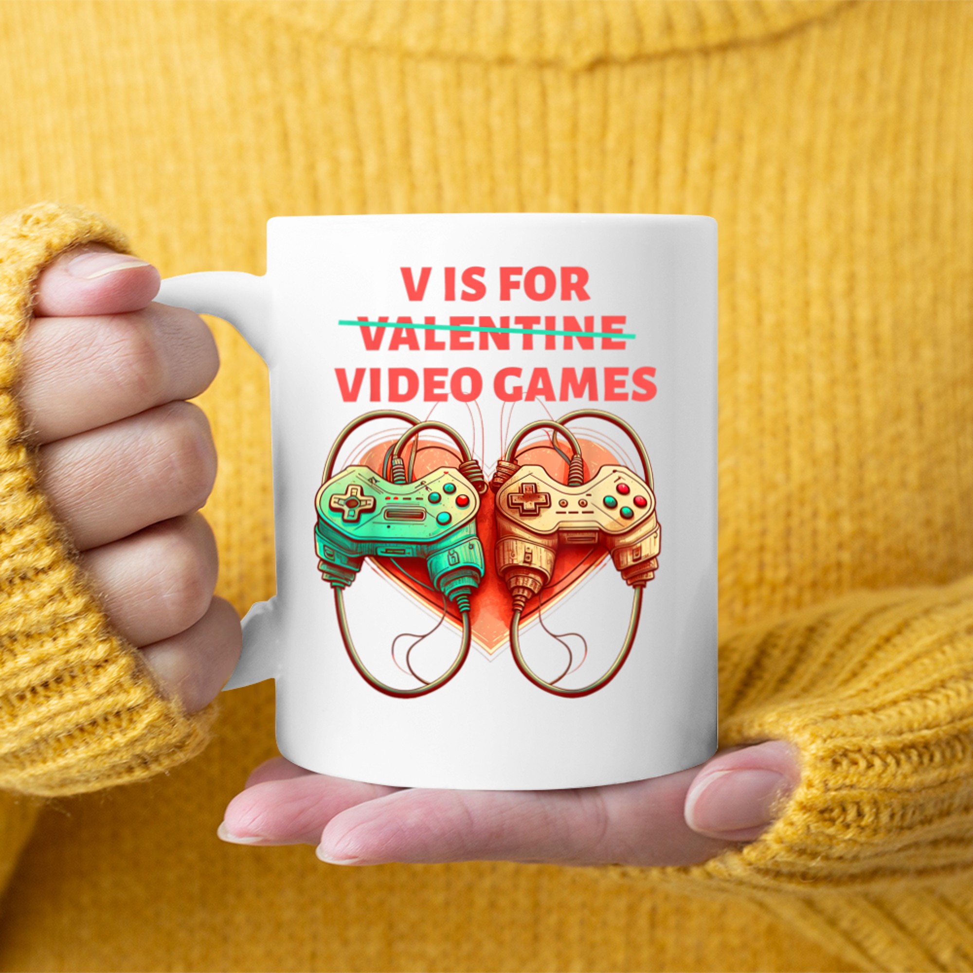 V Is For Video Games Funny Gamer Kids Boys Valentines Day (21) mug white