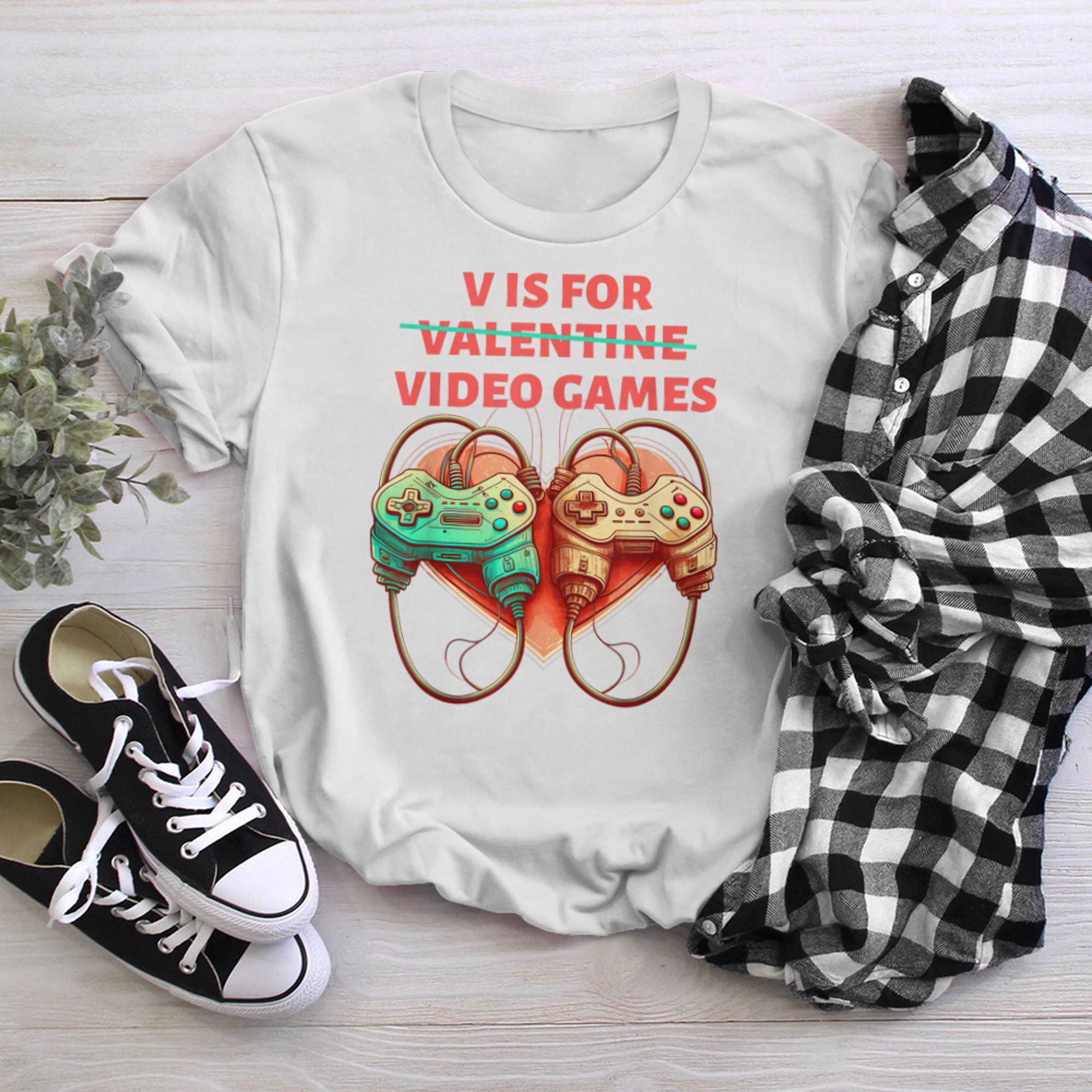 V Is For Video Games Funny Gamer Kids Boys Valentines Day (21) t-shirt white