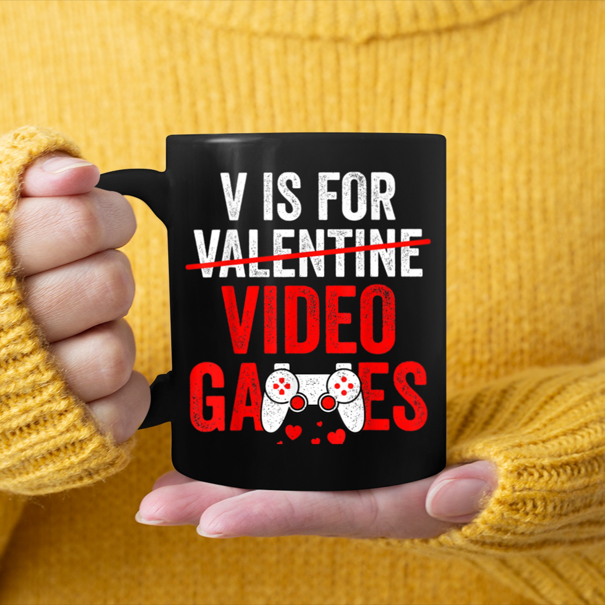 V Is For Video Games Funny Gamer Kids Boys Valentines Day (24) mug black