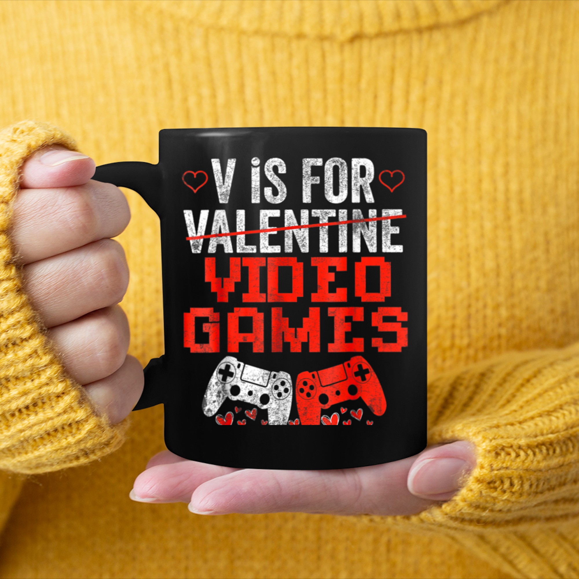 V Is For Video Games Funny Gamer Kids Boys Valentines Day (25) mug black