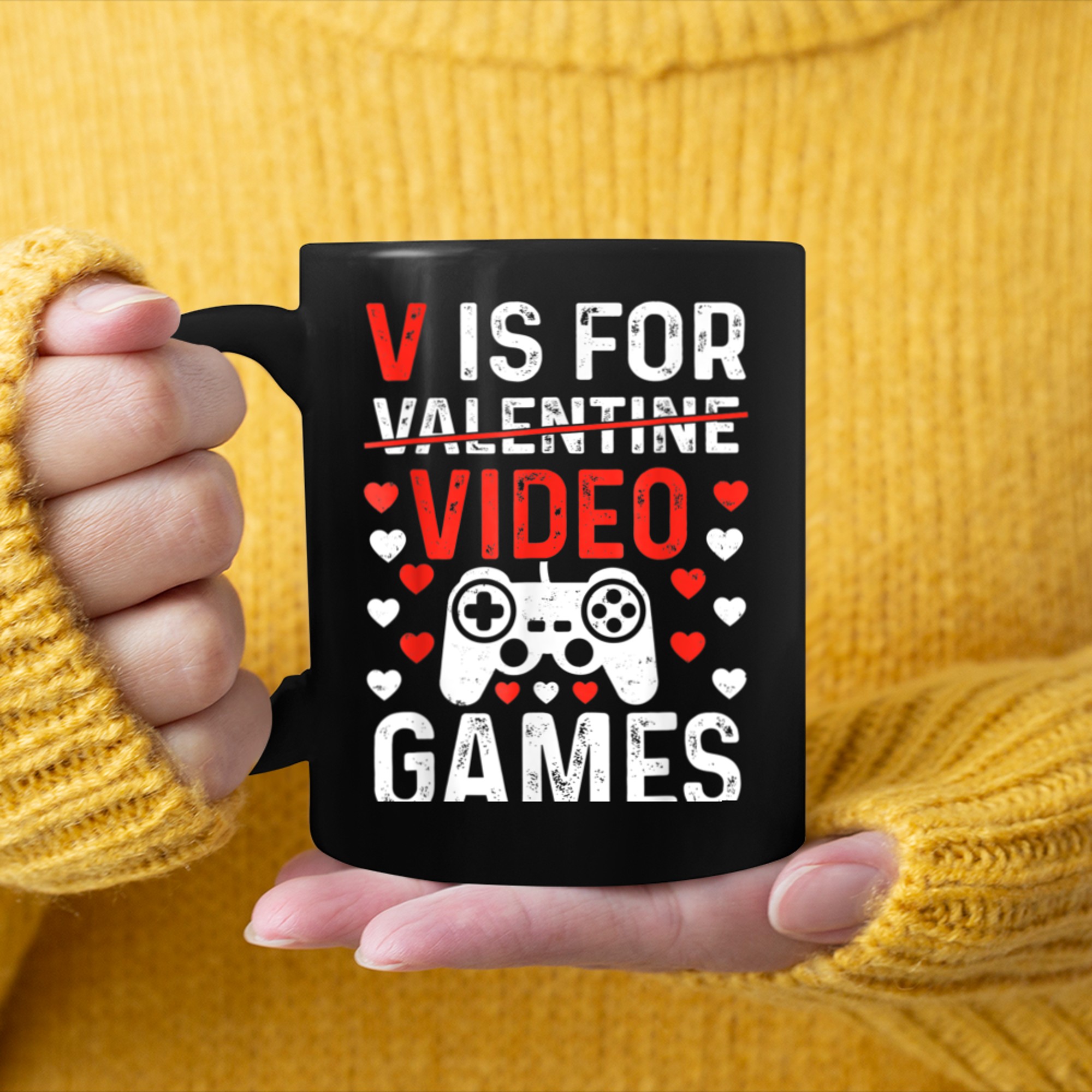 V Is For Video Games Funny Gamer Kids Boys Valentines Day (34) mug black