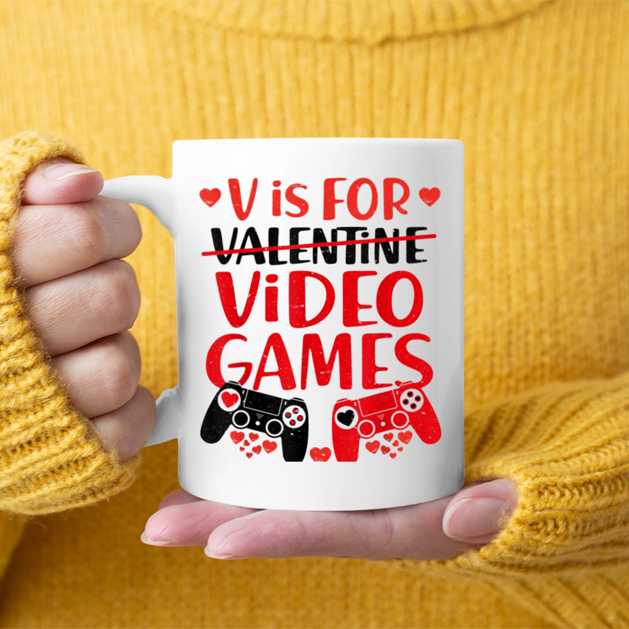 V Is For Video Games Funny Gamer Kids Boys Valentines Day (39) mug white