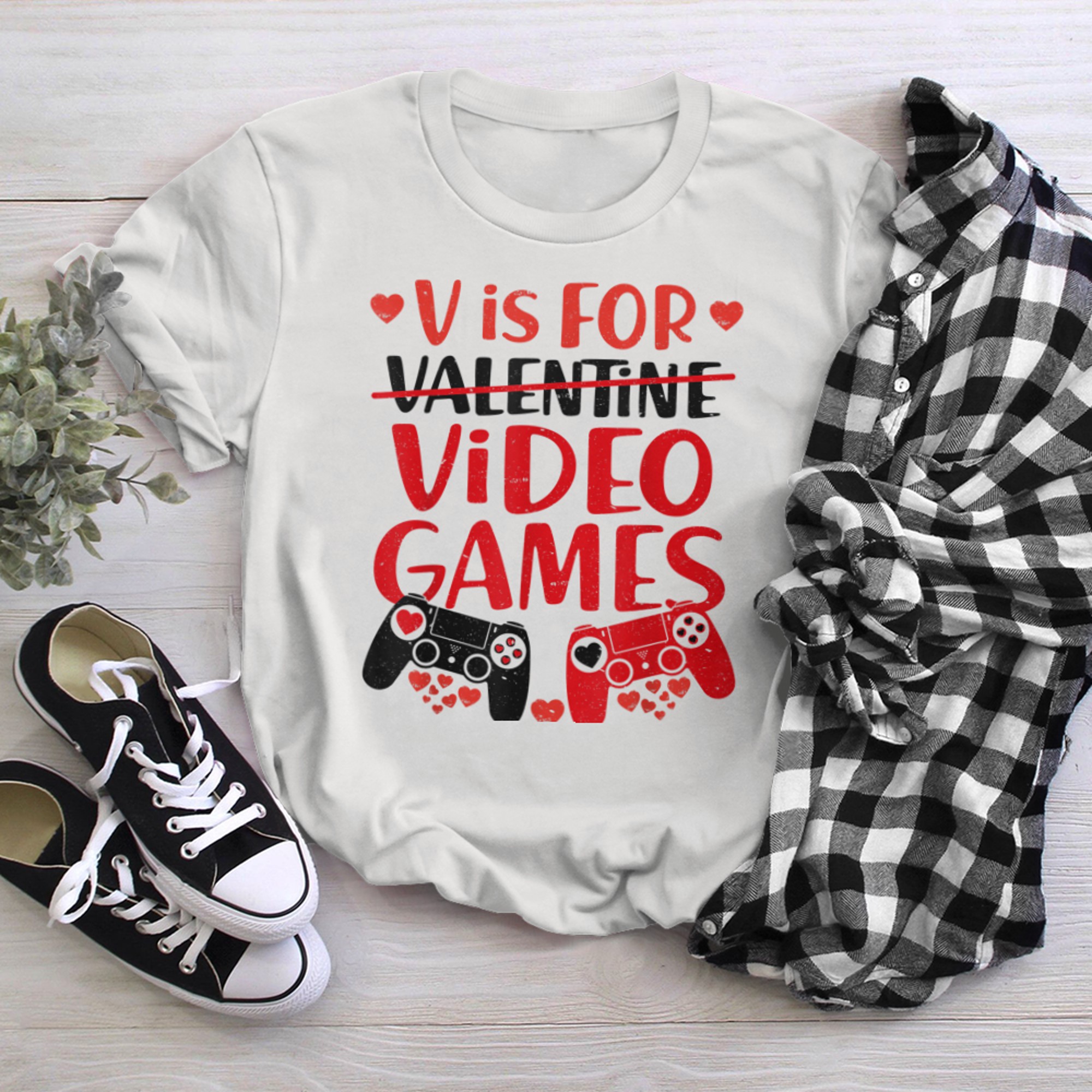 V Is For Video Games Funny Gamer Kids Boys Valentines Day (39) t-shirt white