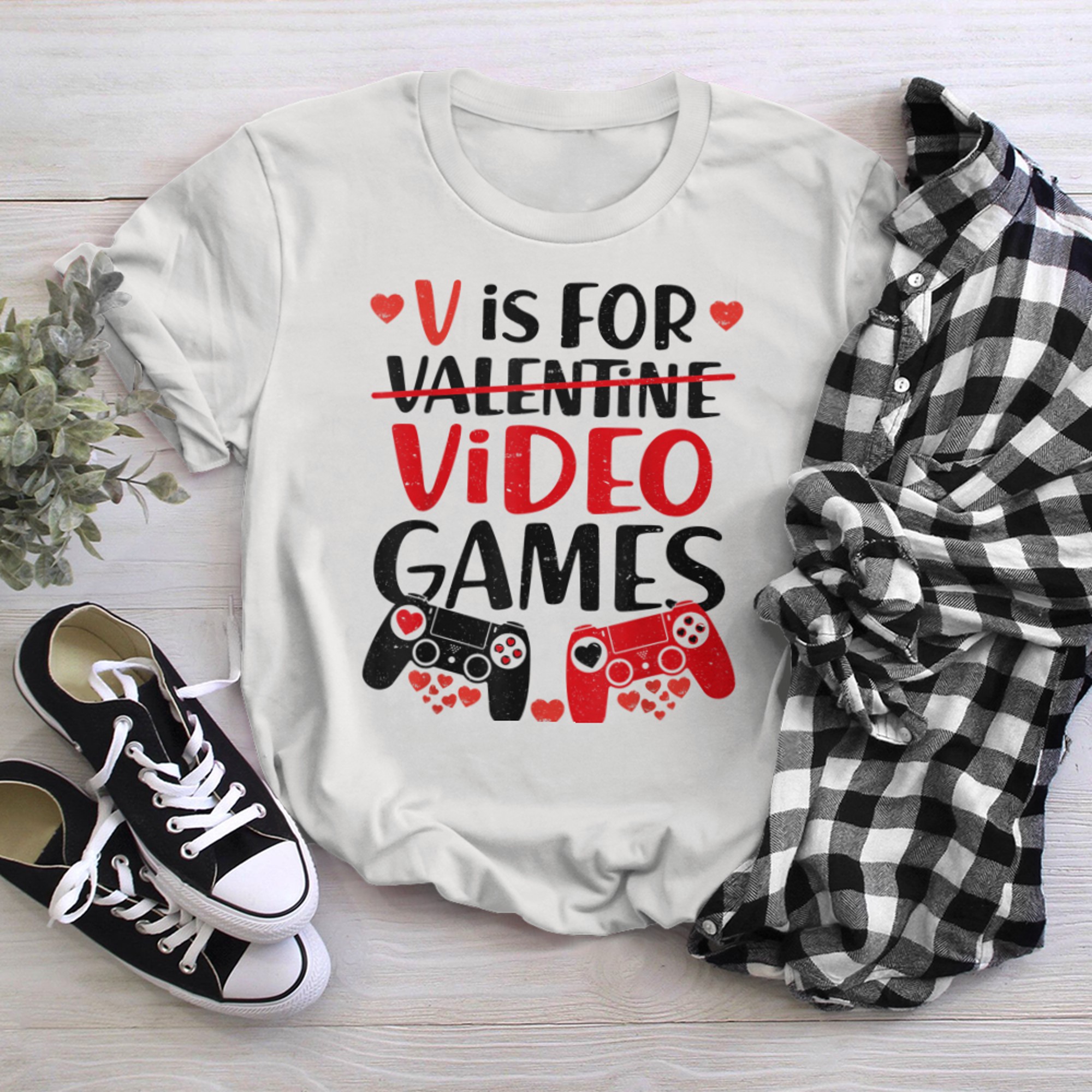 V Is For Video Games Funny Gamer Kids Boys Valentines Day (50) t-shirt white