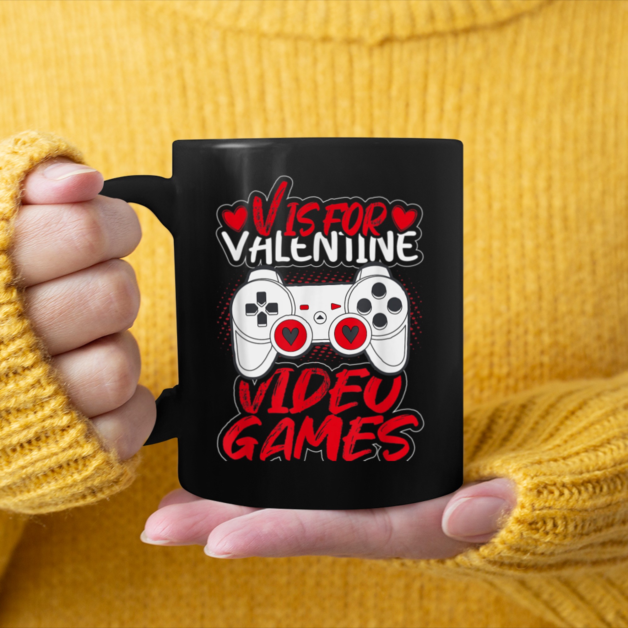 V Is For Video Games Funny Gamer Kids Boys Valentines Day (55) mug black