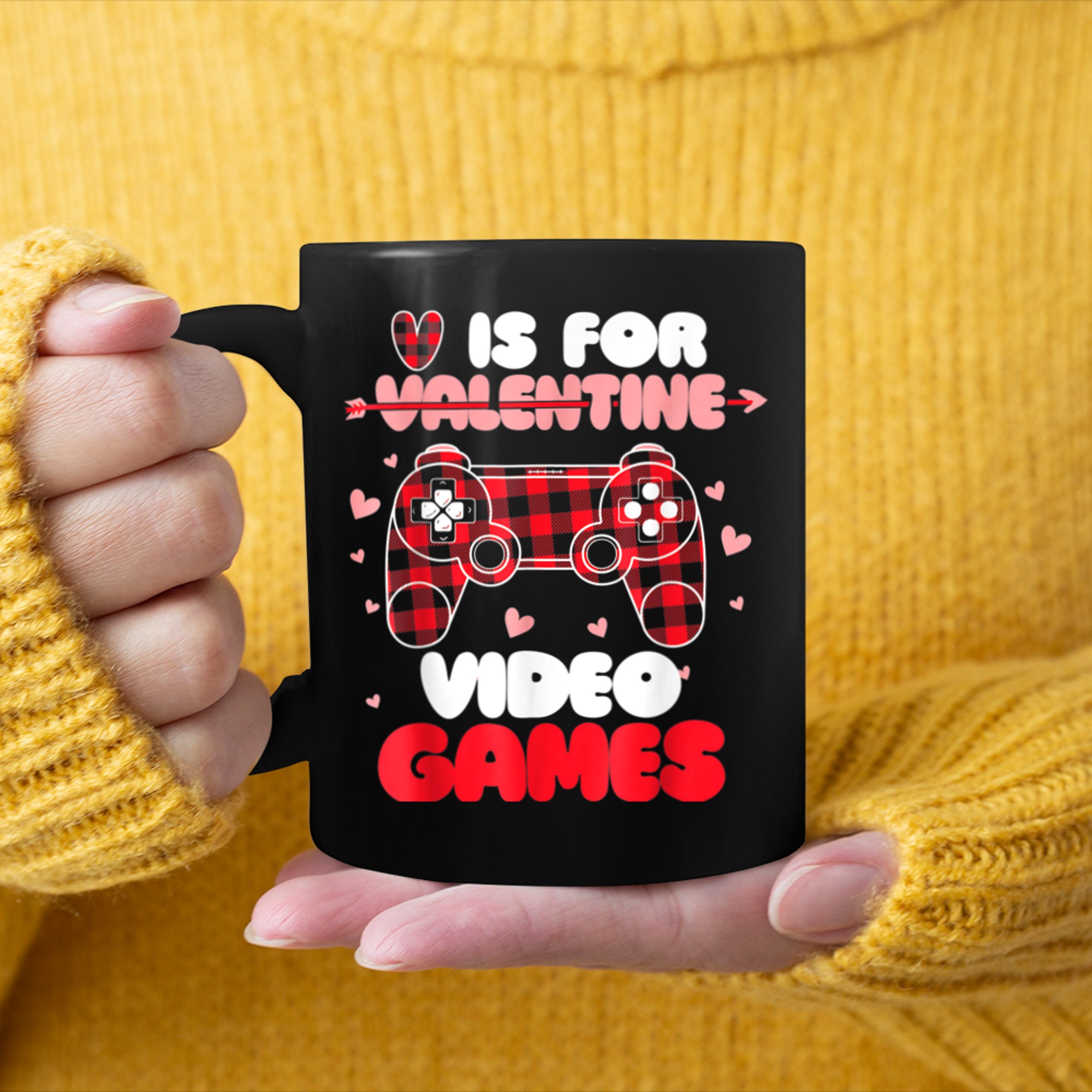 V Is For Video Games Funny Gamer Kids Boys Valentines Day (9) mug black