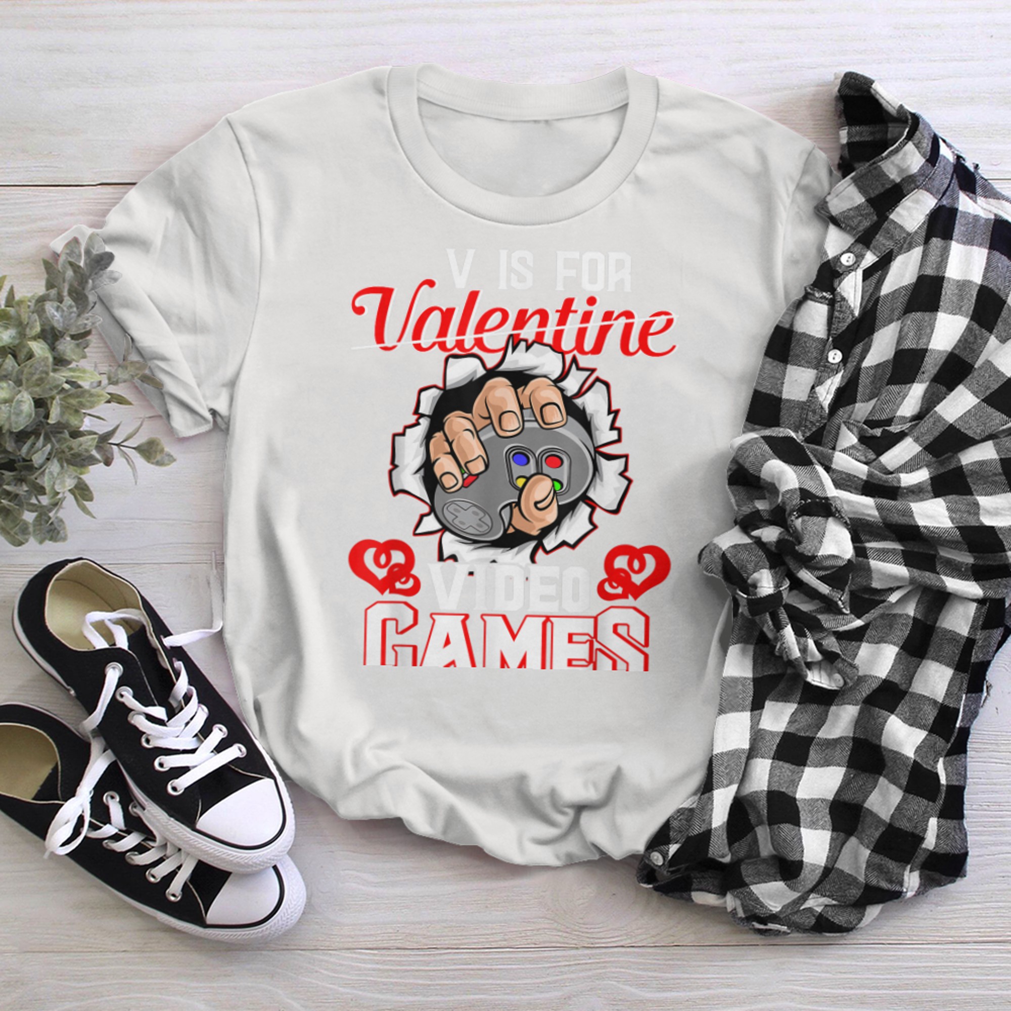 V Is For Video Games Funny Gamer Valentines Day Boys Kids (2) t-shirt white