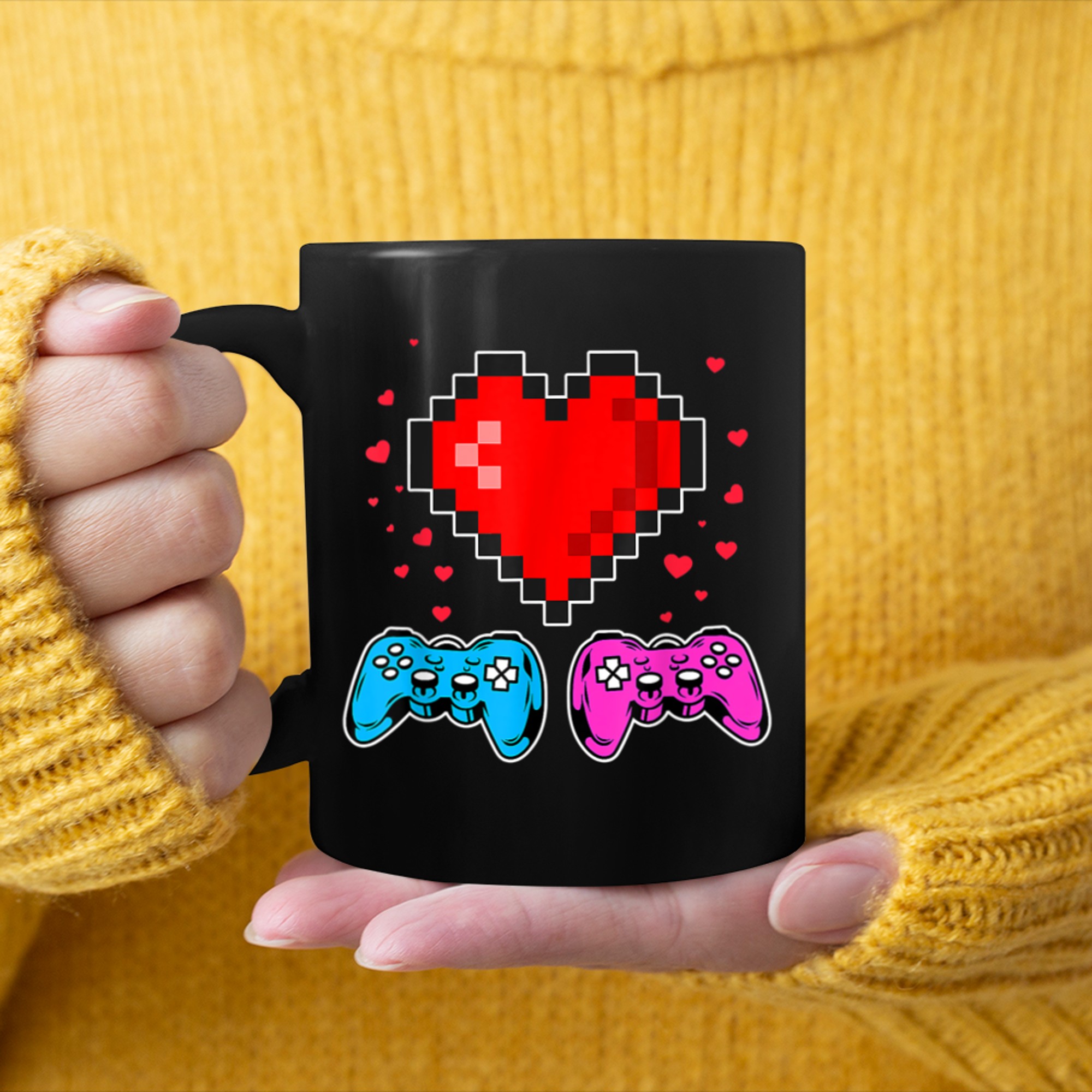 V Is For Video Games Funny Gamer Valentines Day mug black