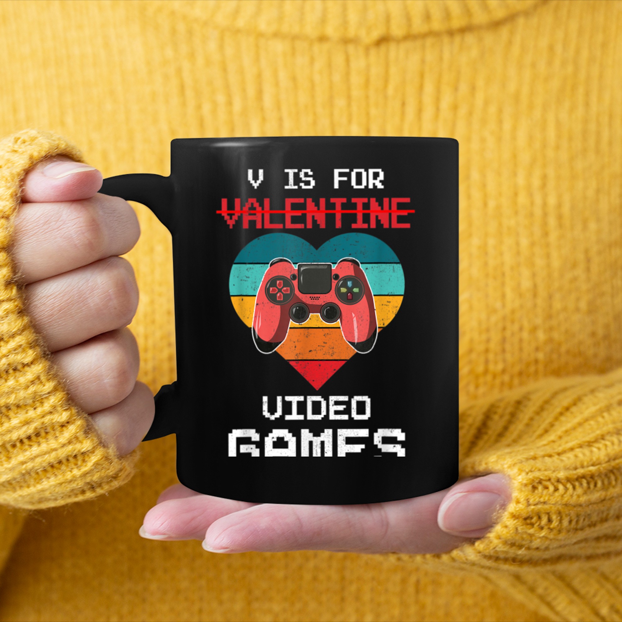 V Is For Video Games, Funny Gaming , Funny Valentine mug black