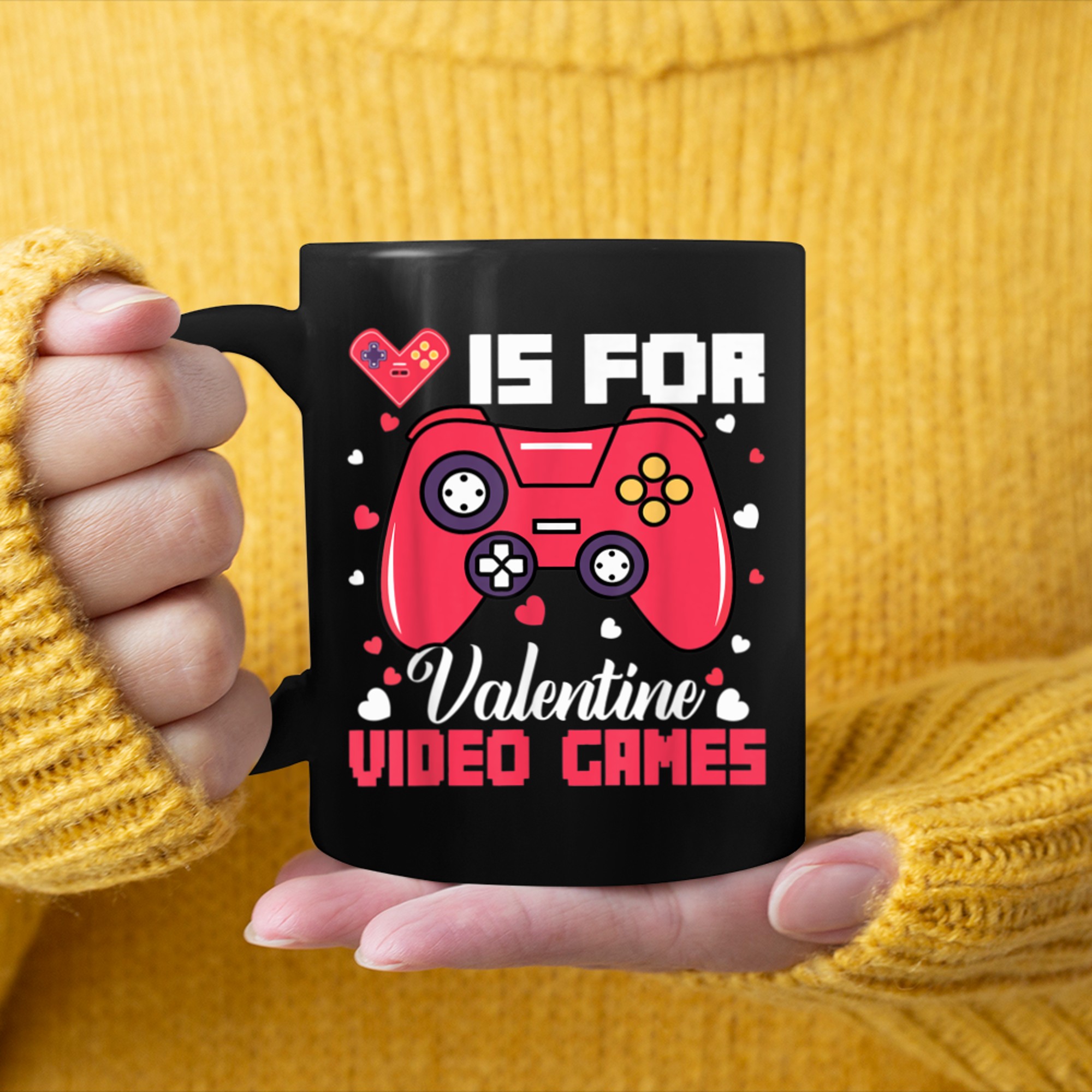 V Is For Video Games Funny Valentine Gamer Game Lovers (4) mug black