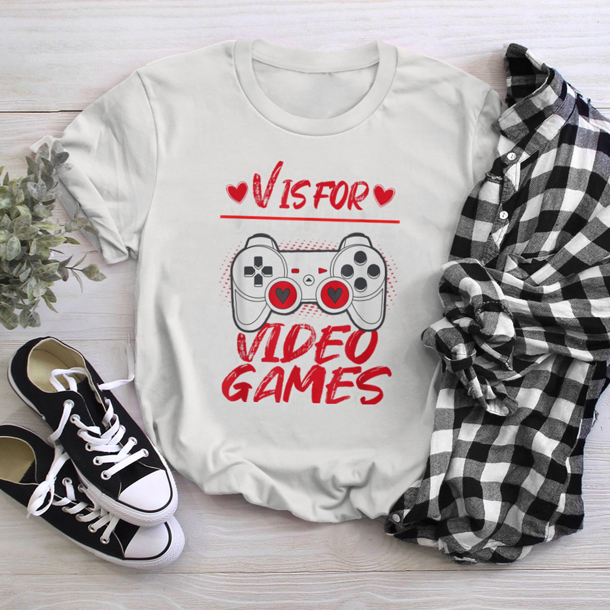 V is For Video Games Funny Valentine Gamer Gaming t-shirt white