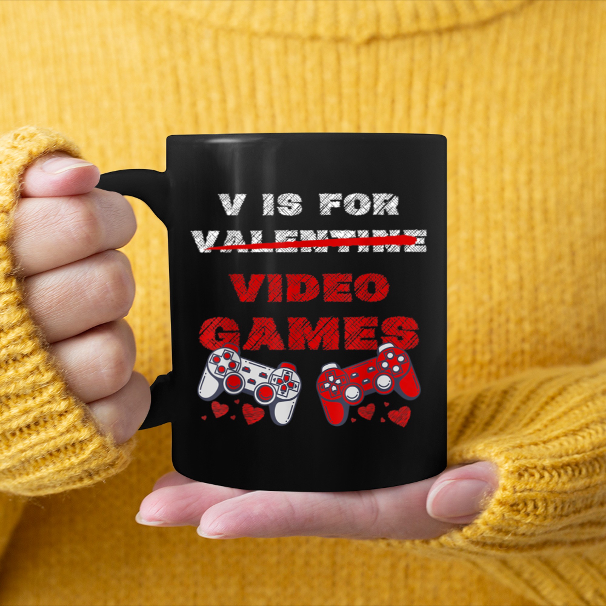 V IS FOR VIDEO GAMES Funny Valentines Day Boy Men Present mug black