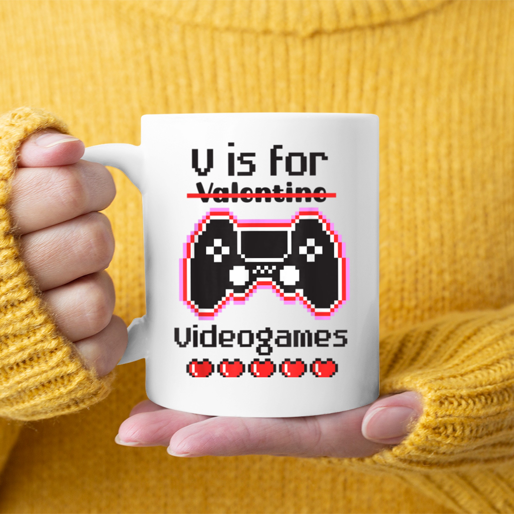 V Is For Video Games Funny Valentine's Day Gamer (1) mug white