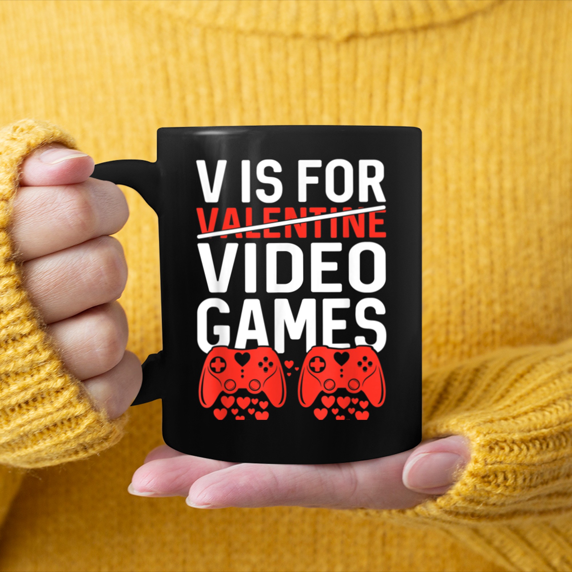 V Is For Video Games Funny Valentines Day Gamer (13) mug black