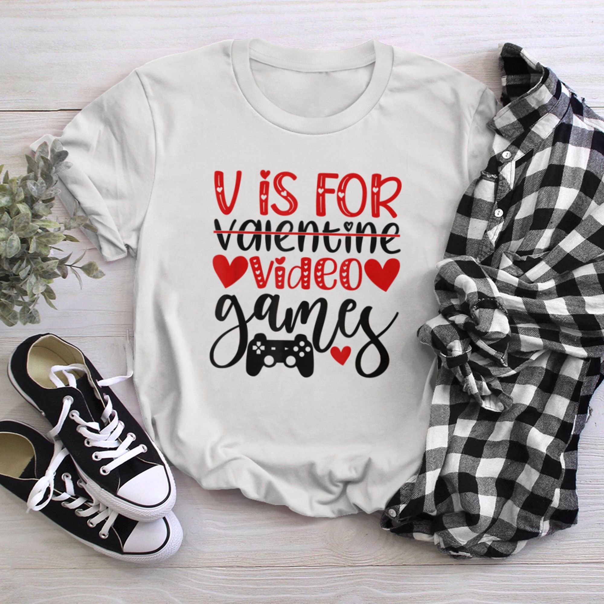 V Is For Video Games Funny Valentine's Day Gamer (14) t-shirt white