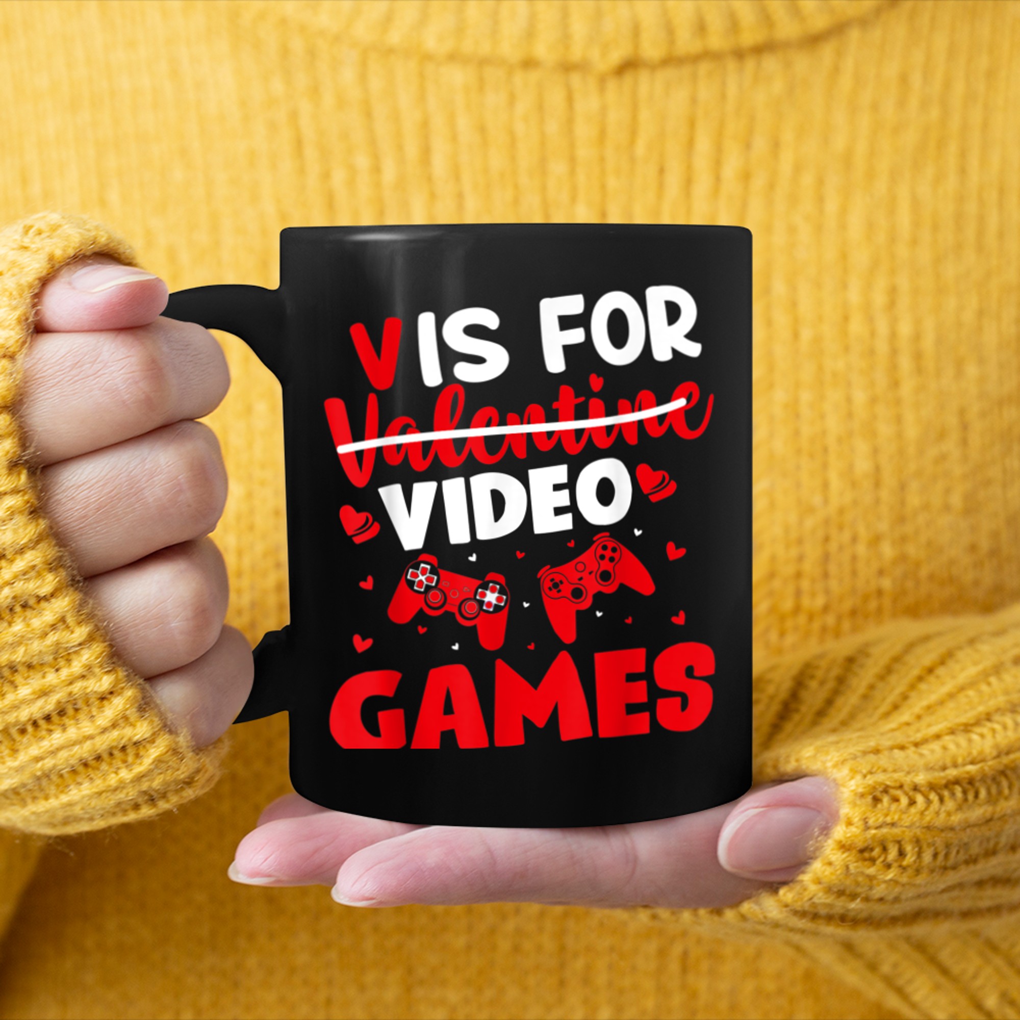 V Is For Video Games Funny Valentines Day Gamer (2) mug black