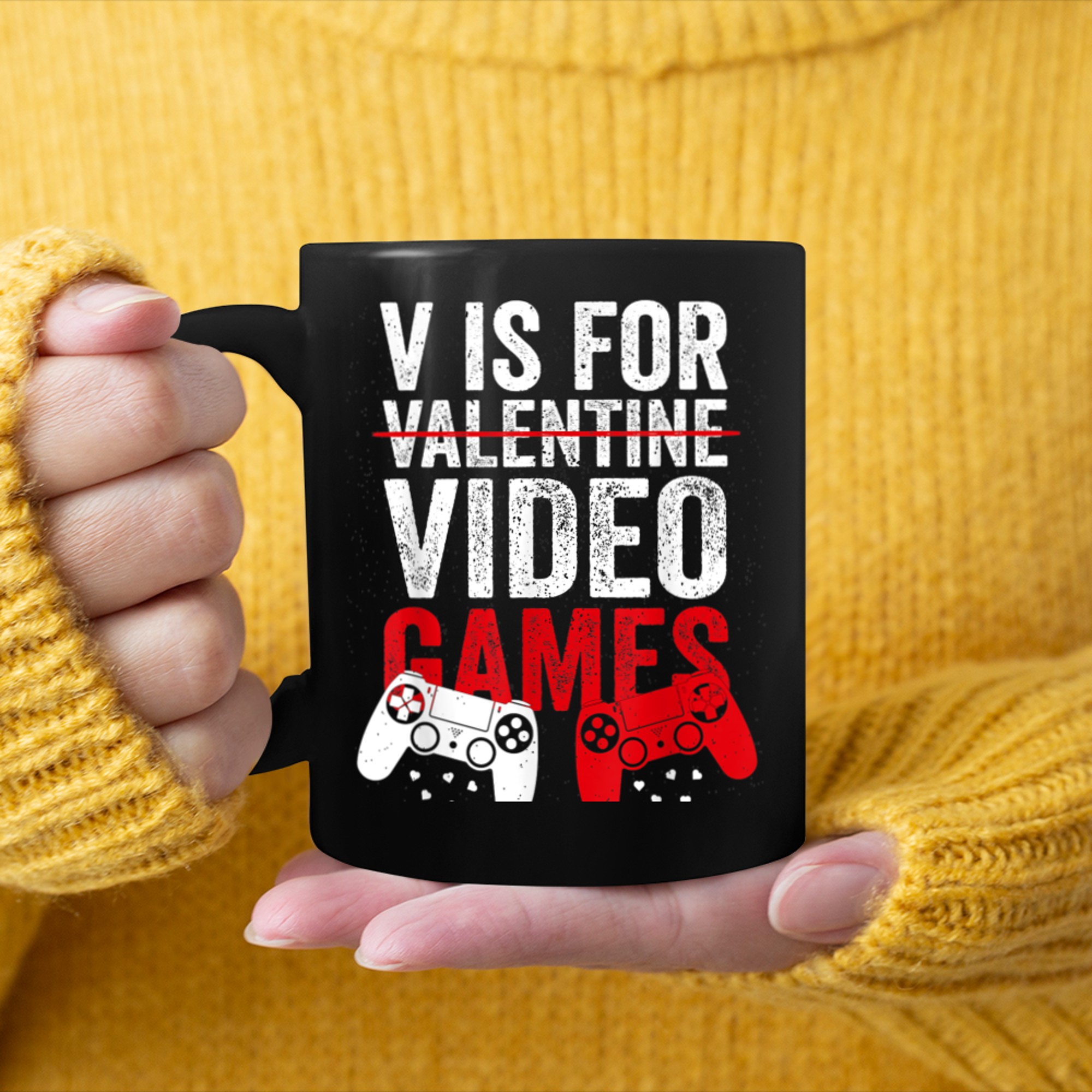 V Is For Video Games Funny Valentines Day Gamer Boy (1) mug black