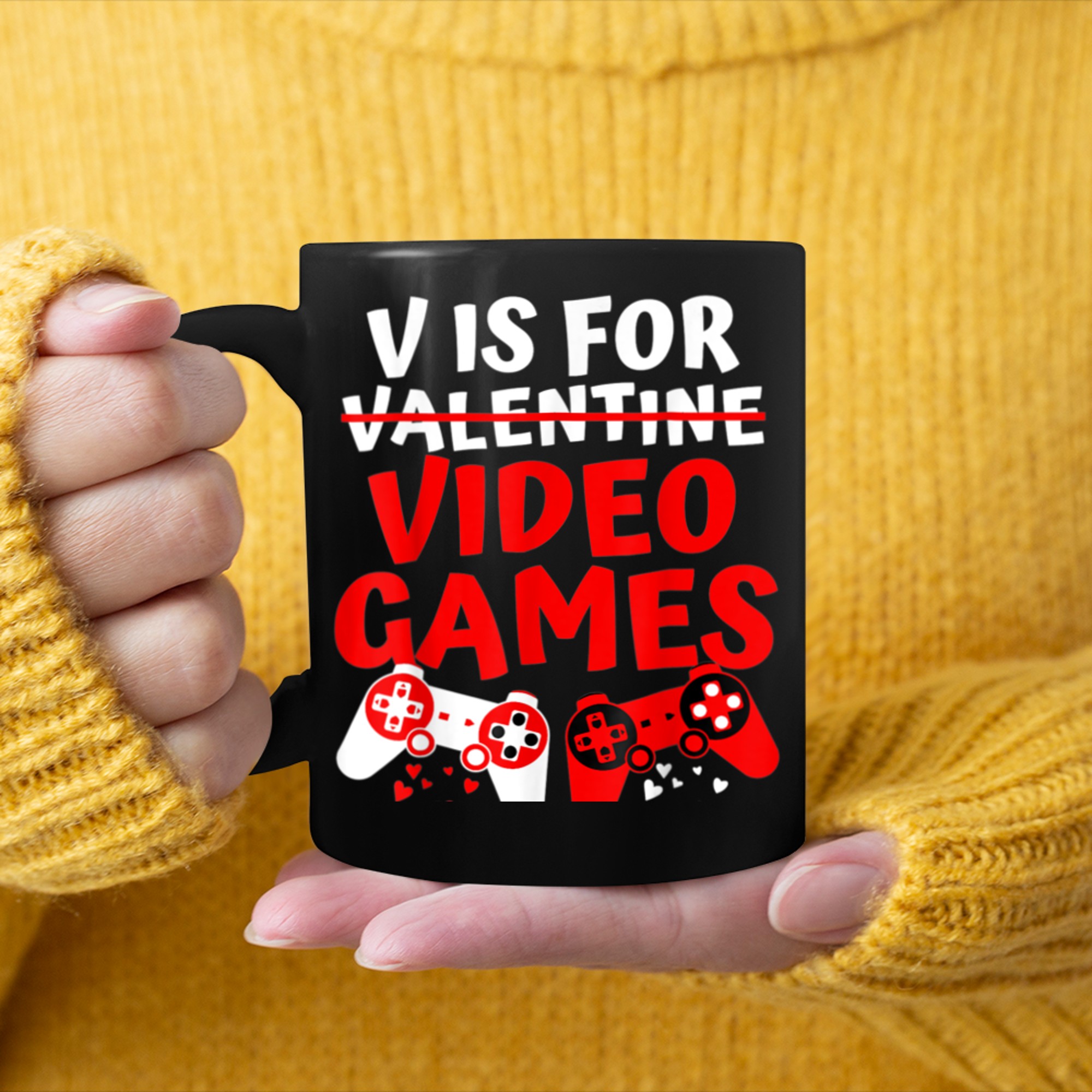 V Is For Video Games Funny Valentines Day Gamer Boy (5) mug black