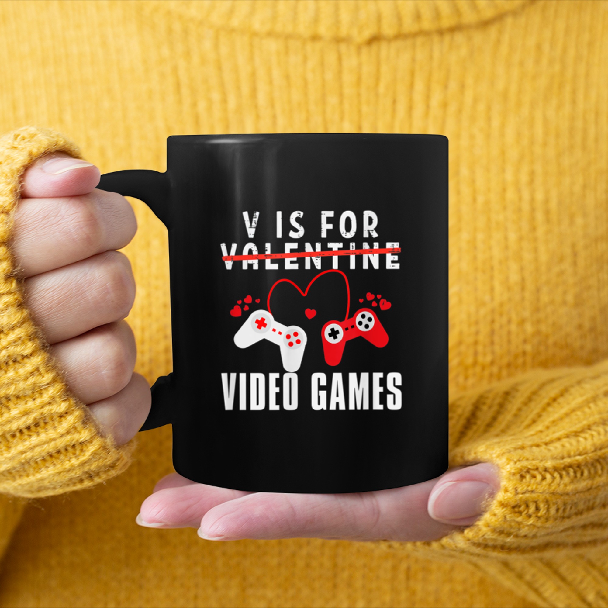 V Is For Video Games Funny Valentines Day Gamer Boy Best mug black