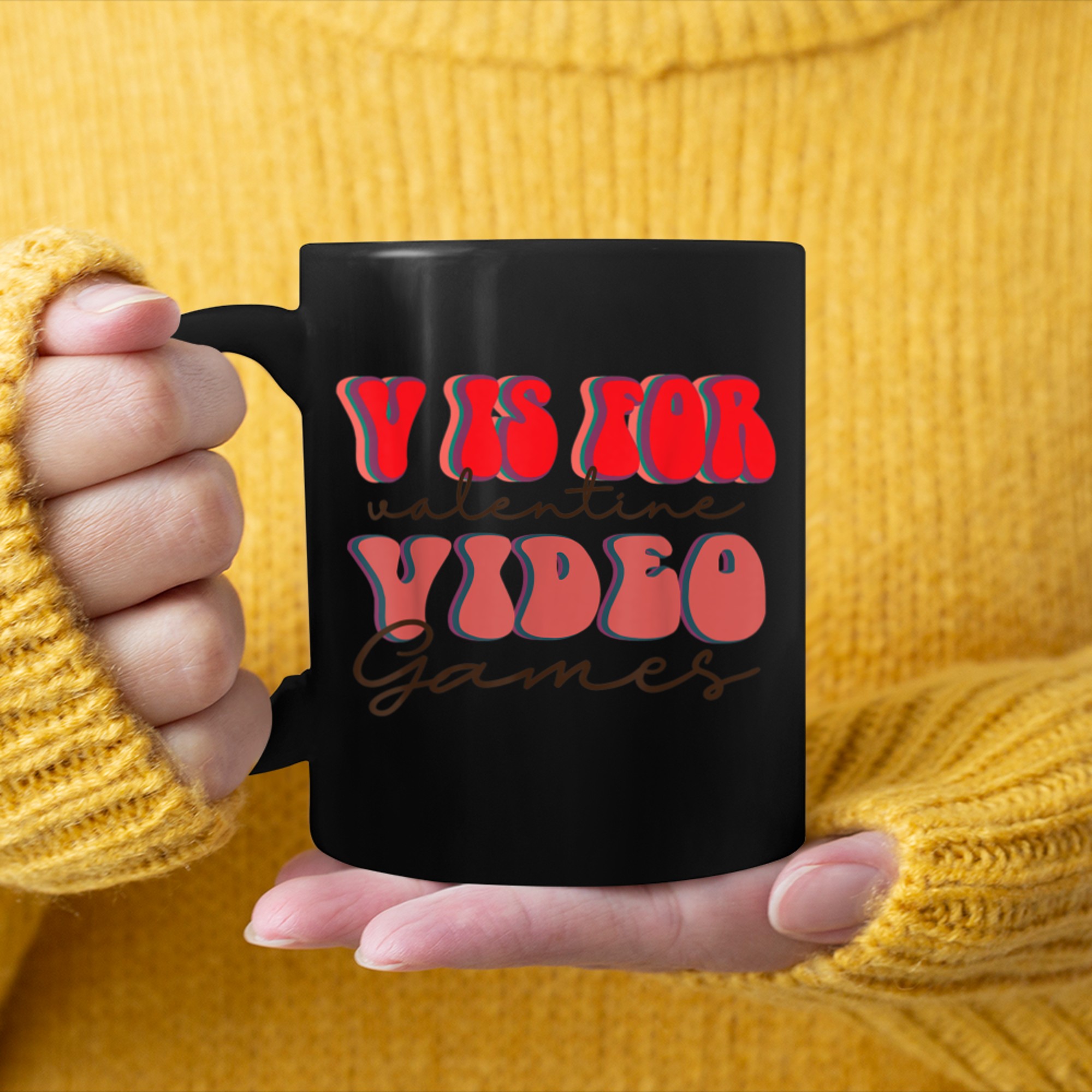 V Is For Video Games Funny Valentines Day Gamer Boy Girls (10) mug black