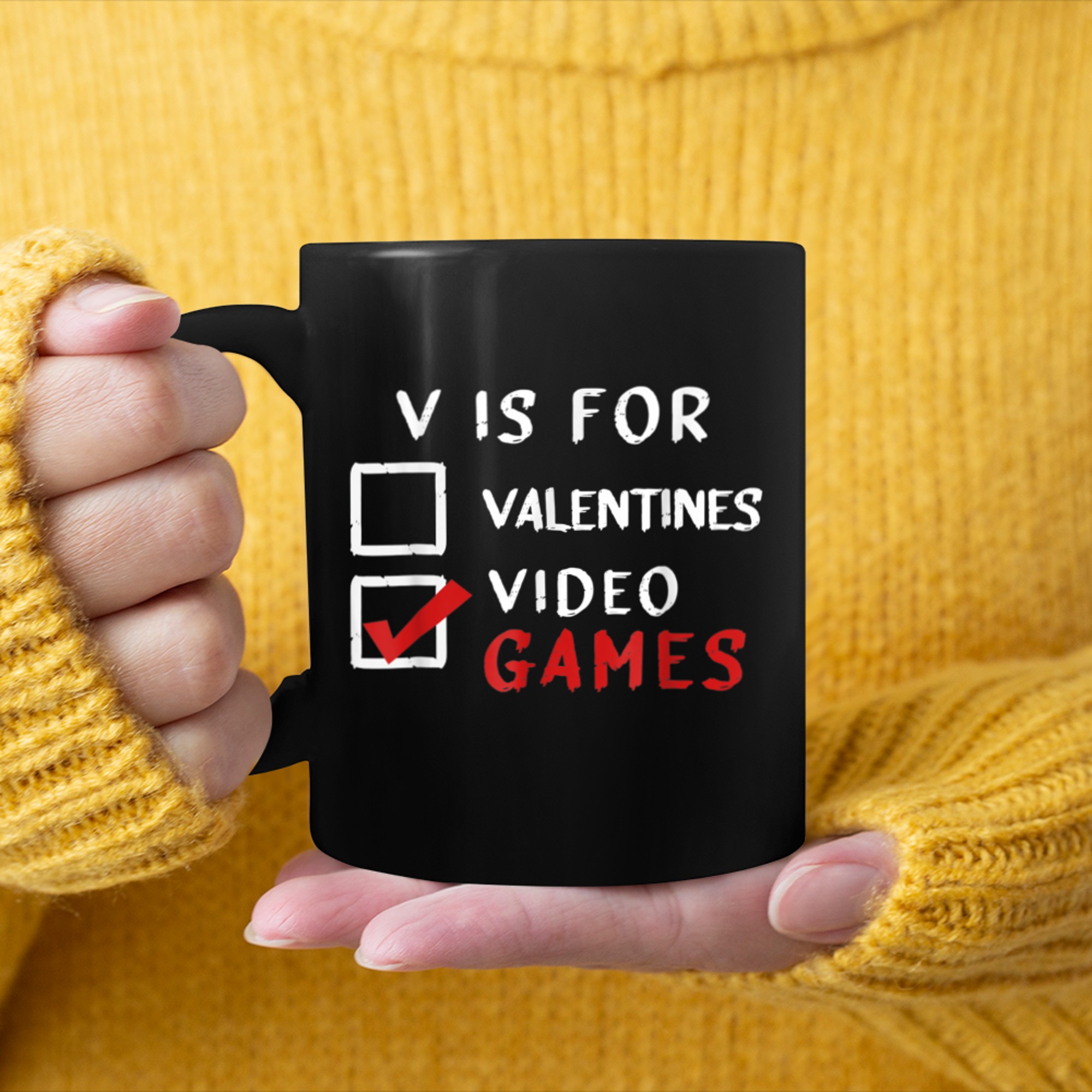 V Is For Video Games Funny Valentines Day Gamer Boy Girls (12) mug black