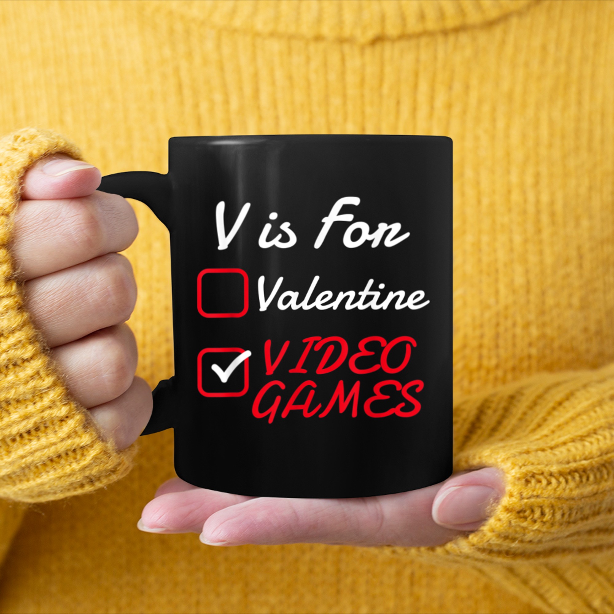 V Is For Video Games Funny Valentines Day Gamer Boy Girls (13) mug black