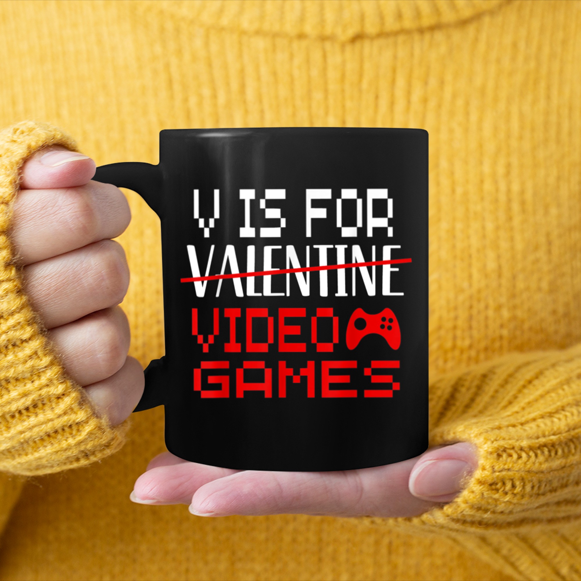 V Is For Video Games Funny Valentines Day Gamer Boy Girls (3) mug black