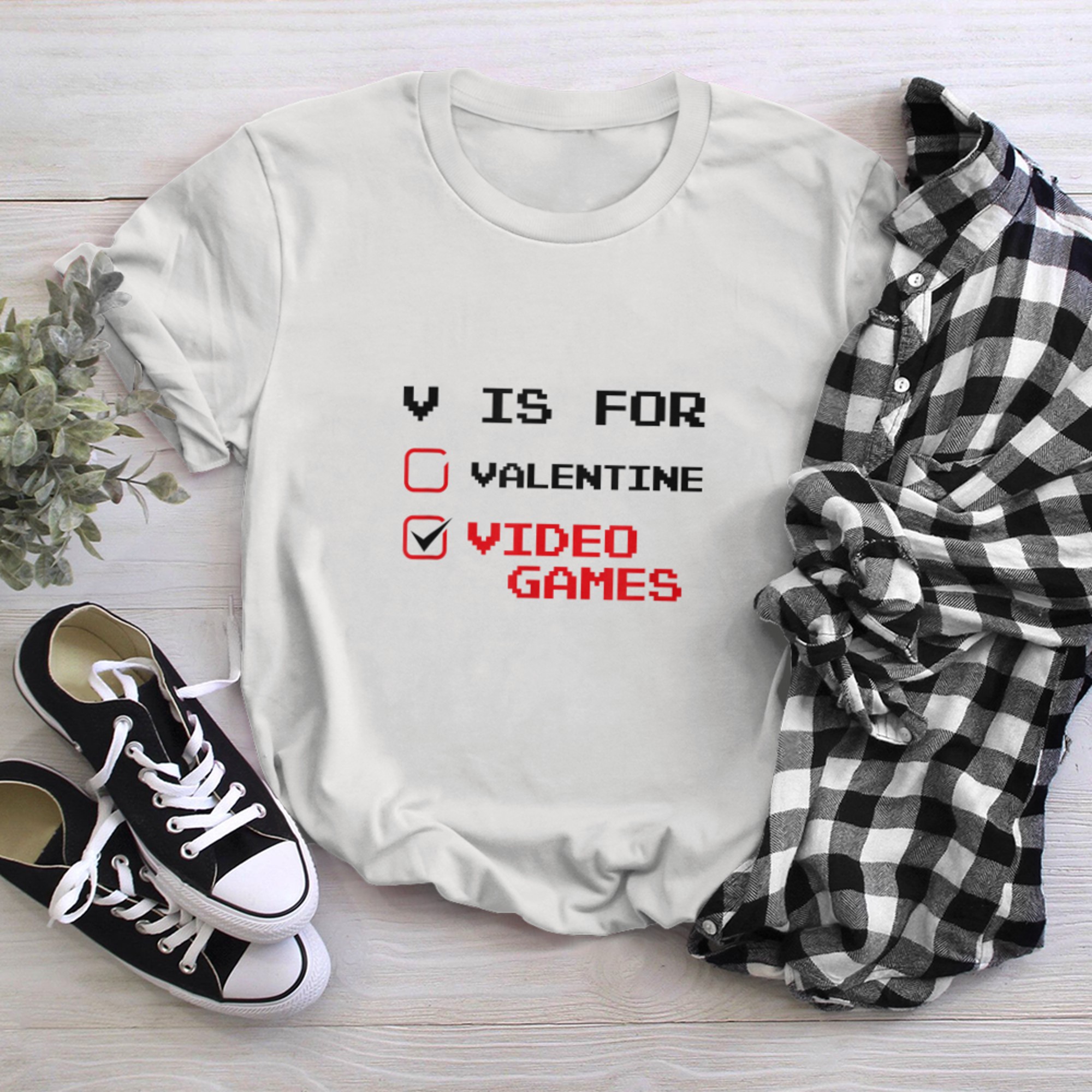 V Is For Video Games Funny Valentines Day Gamer Boy Girls (5) t-shirt white