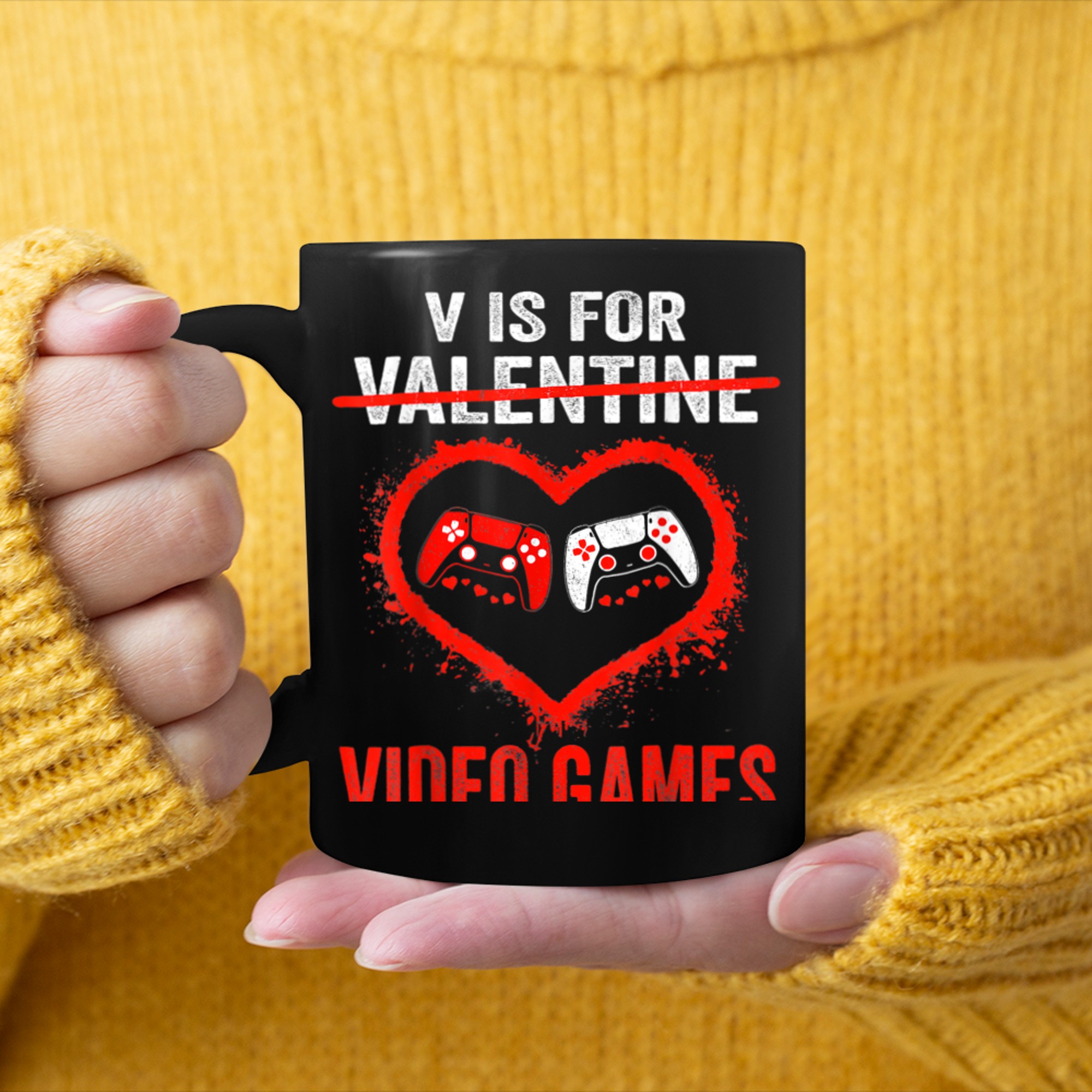 V Is For Video Games Funny Valentines Day Gamer Boy Men - 2023-09-16T114028.985 mug black