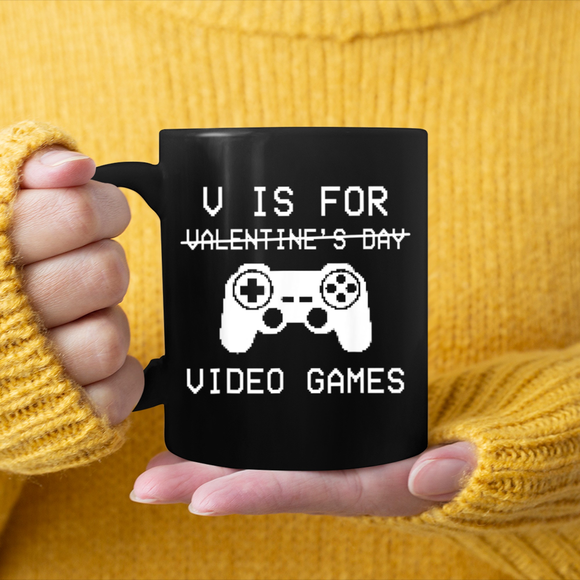 V Is For Video Games Funny Valentines Day Gamer Boy Men - 2023-09-16T114029.967 mug black