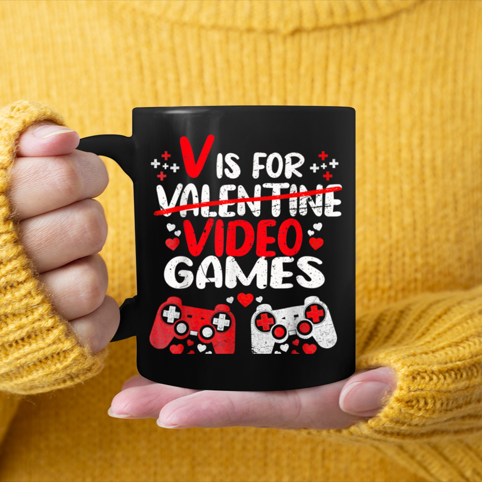 V Is For Video Games Funny Valentines Day Gamer Boy Men - 2023-09-16T114031.218 mug black