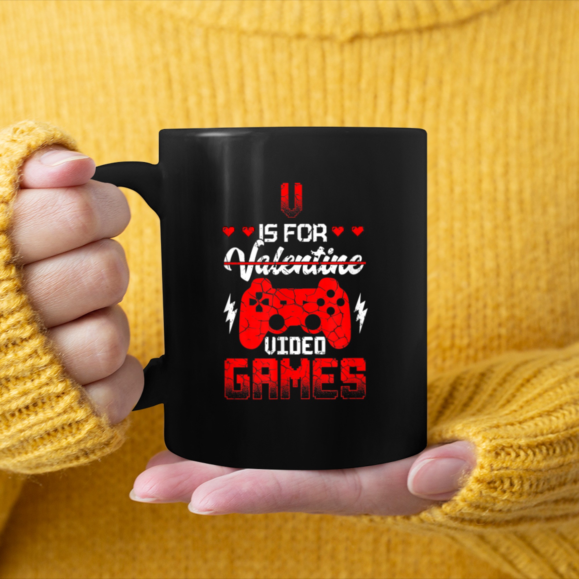 V Is For Video Games Funny Valentines Day Gamer Boy Men - 2023-09-16T114031.241 mug black