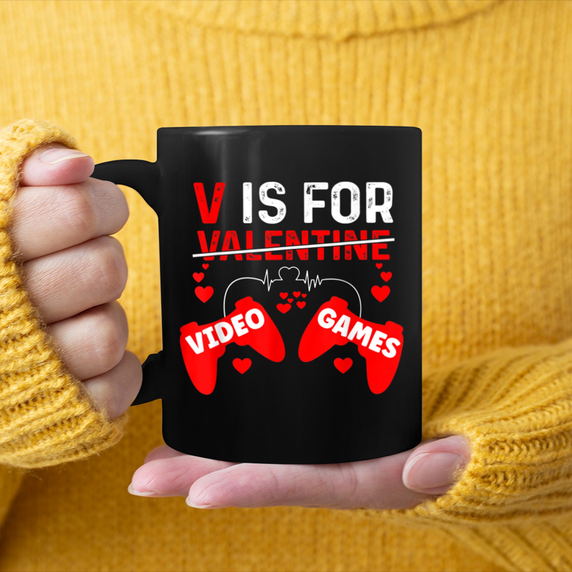 V Is For Video Games Funny Valentines Day Gamer Boy Men - 2023-09-16T114032.513 mug black