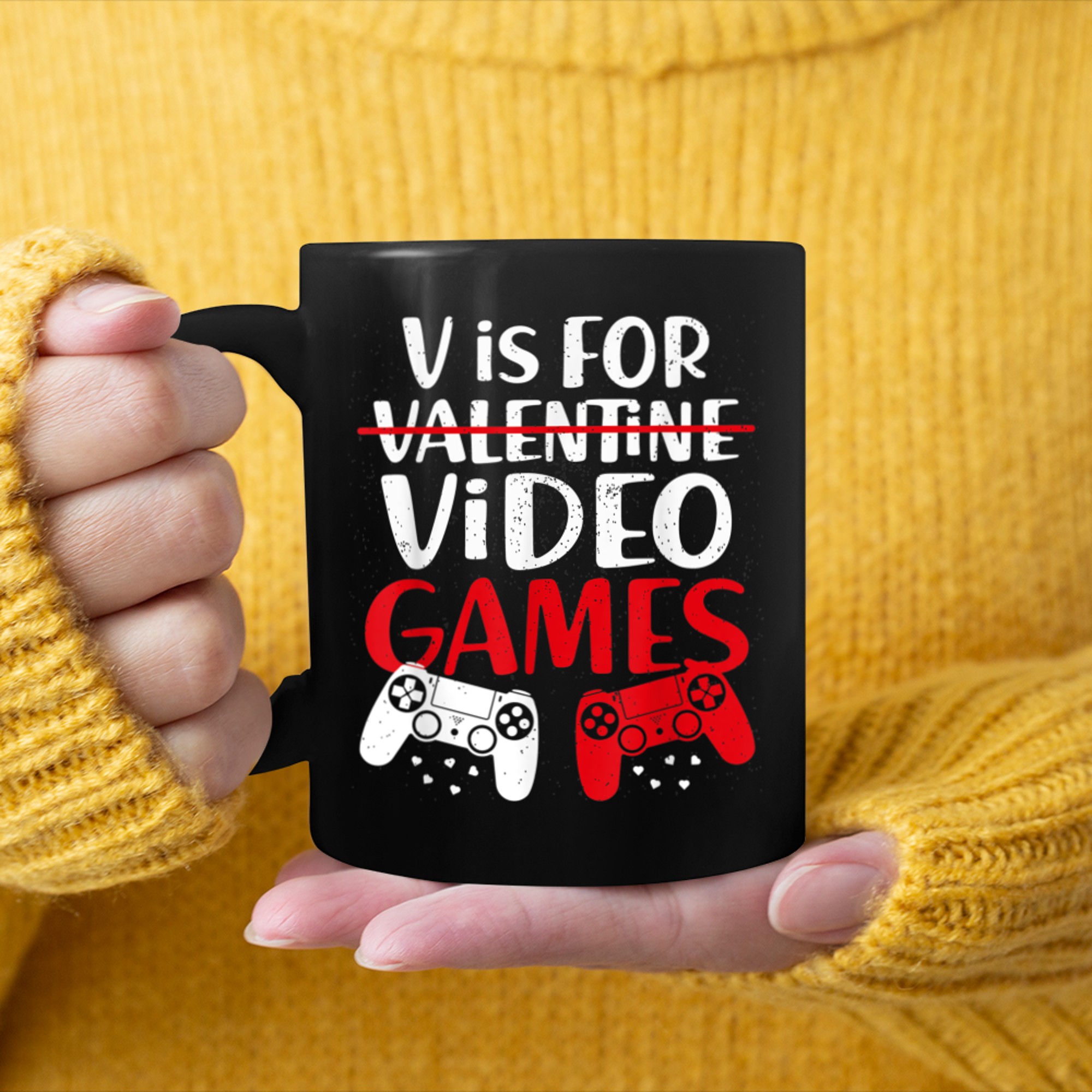 V Is For Video Games Funny Valentines Day Gamer Boy Men - 2023-09-16T114032.524 mug black