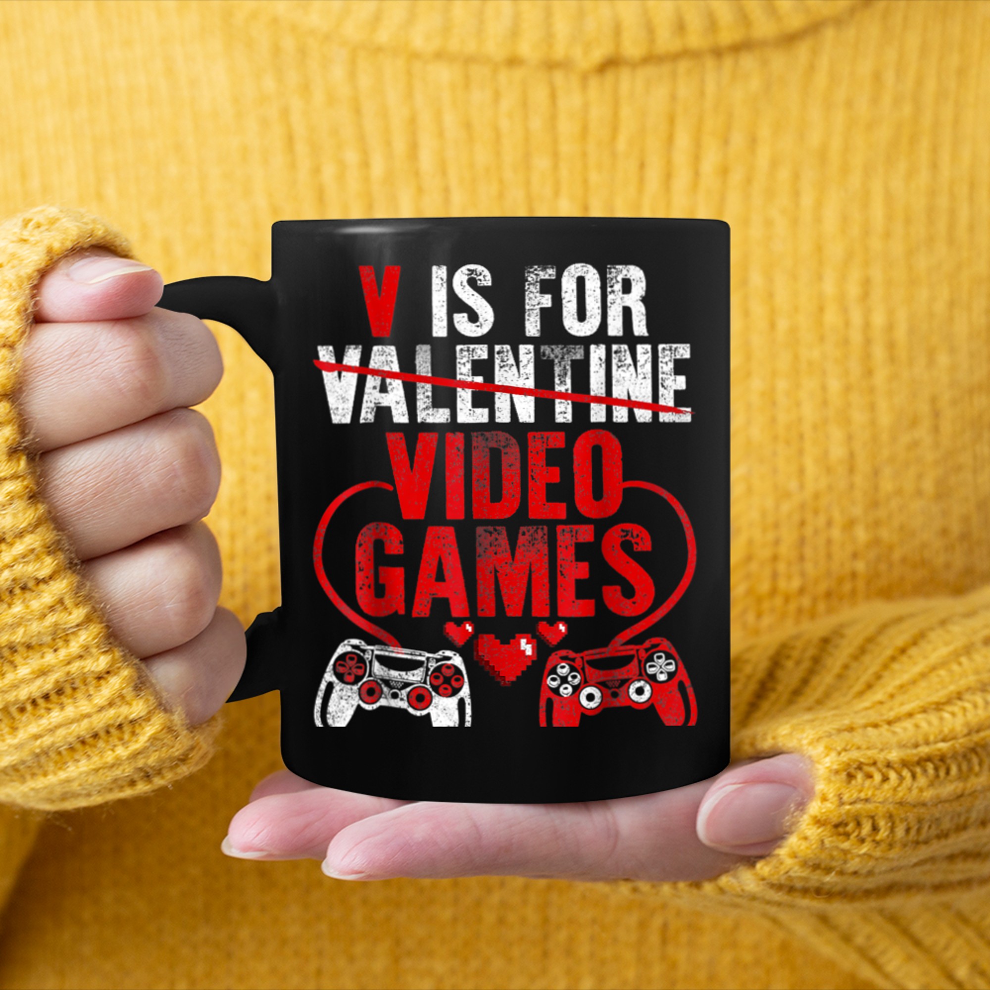 V Is For Video Games Funny Valentines Day Gamer Boy Men - 2023-09-16T114033.606 mug black