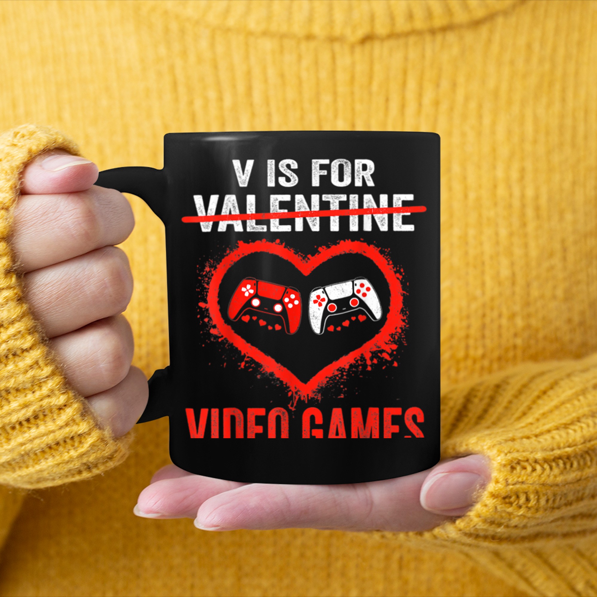 V Is For Video Games Funny Valentines Day Gamer Boy Men - 2023-09-16T114033.617 mug black