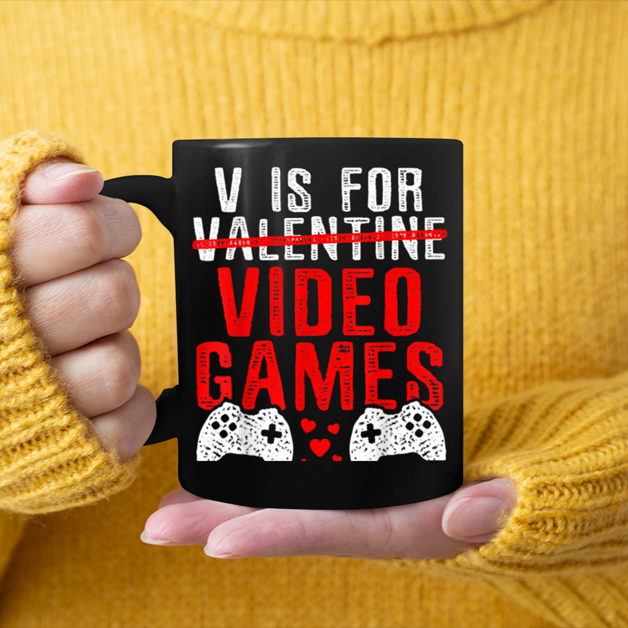 V Is For Video Games Funny Valentines Day Gamer Boy Men - 2023-09-16T114042.609 mug black