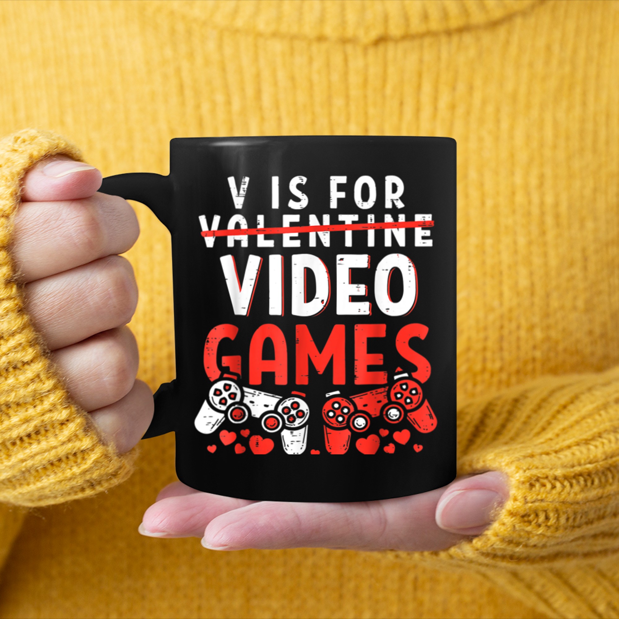 V Is For Video Games Funny Valentines Day Gamer Boy Men - 2023-09-16T114043.441 mug black