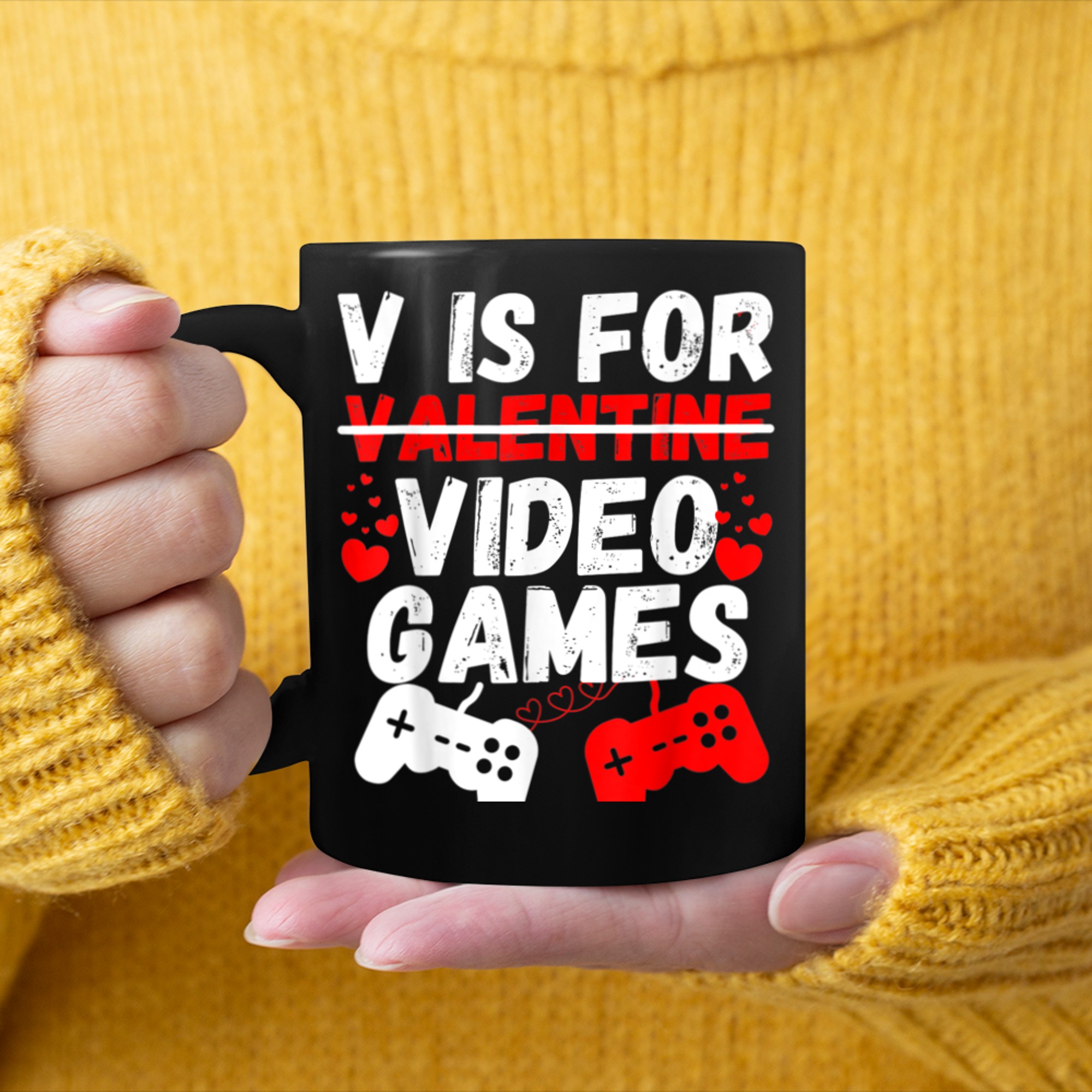 V Is For Video Games Funny Valentines Day Gamer Boy Men - 2023-09-16T114043.939 mug black