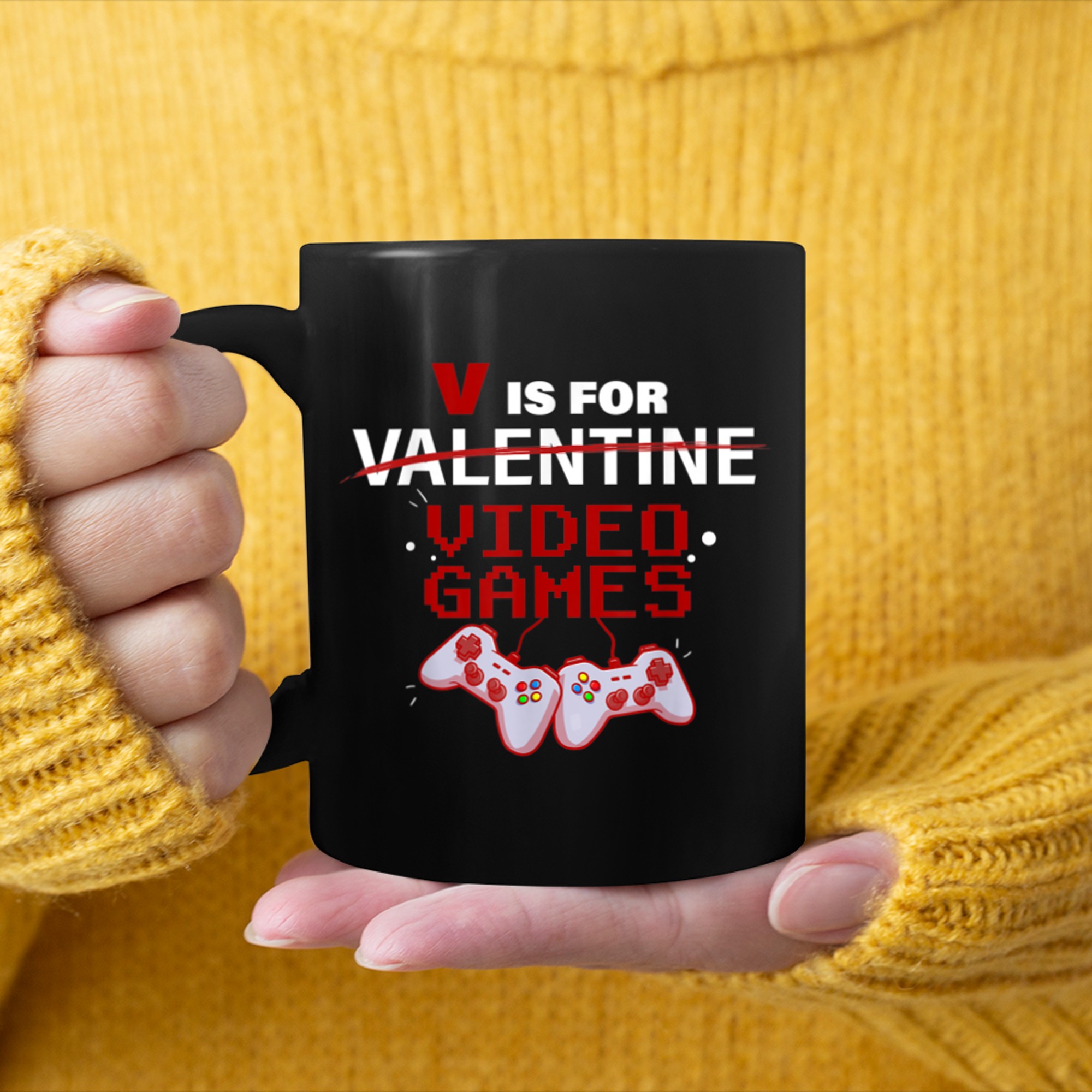 V Is For Video Games Funny Valentines Day Gamer Boy Men - 2023-09-16T114044.074 mug black