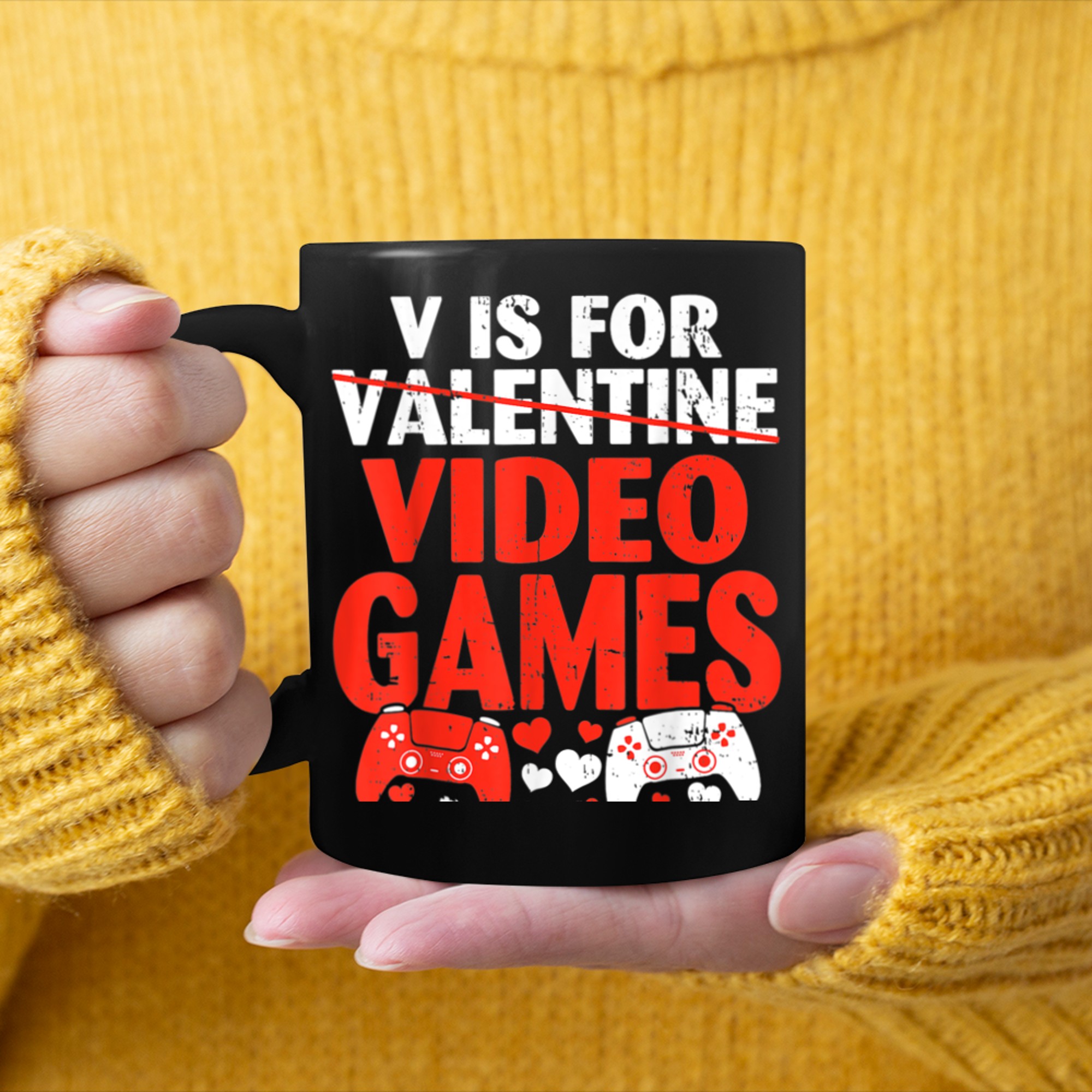 V Is For Video Games Funny Valentines Day Gamer Boy Men - 2023-09-16T114044.297 mug black