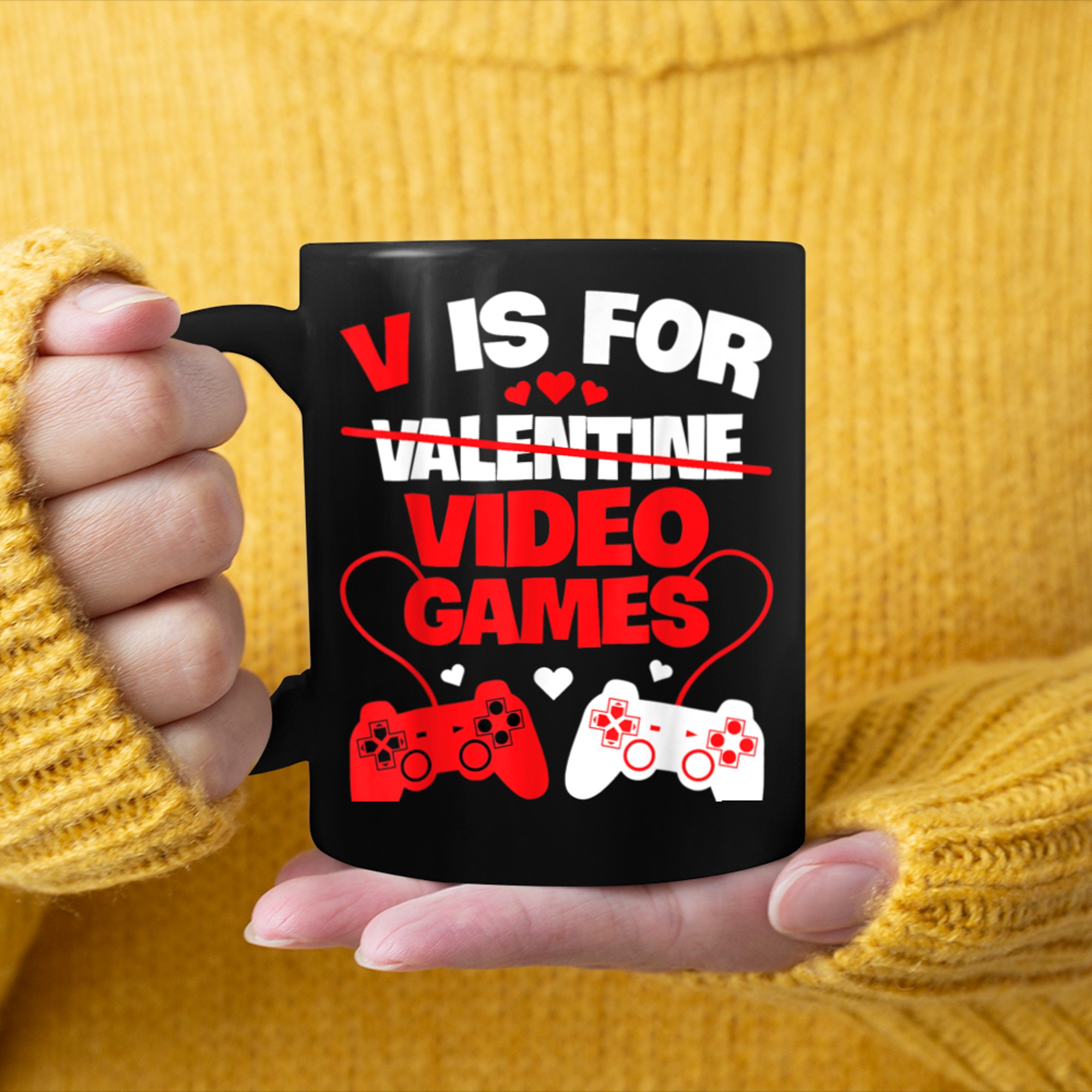 V Is For Video Games Funny Valentines Day Gamer Boy Men - 2023-09-16T114044.350 mug black