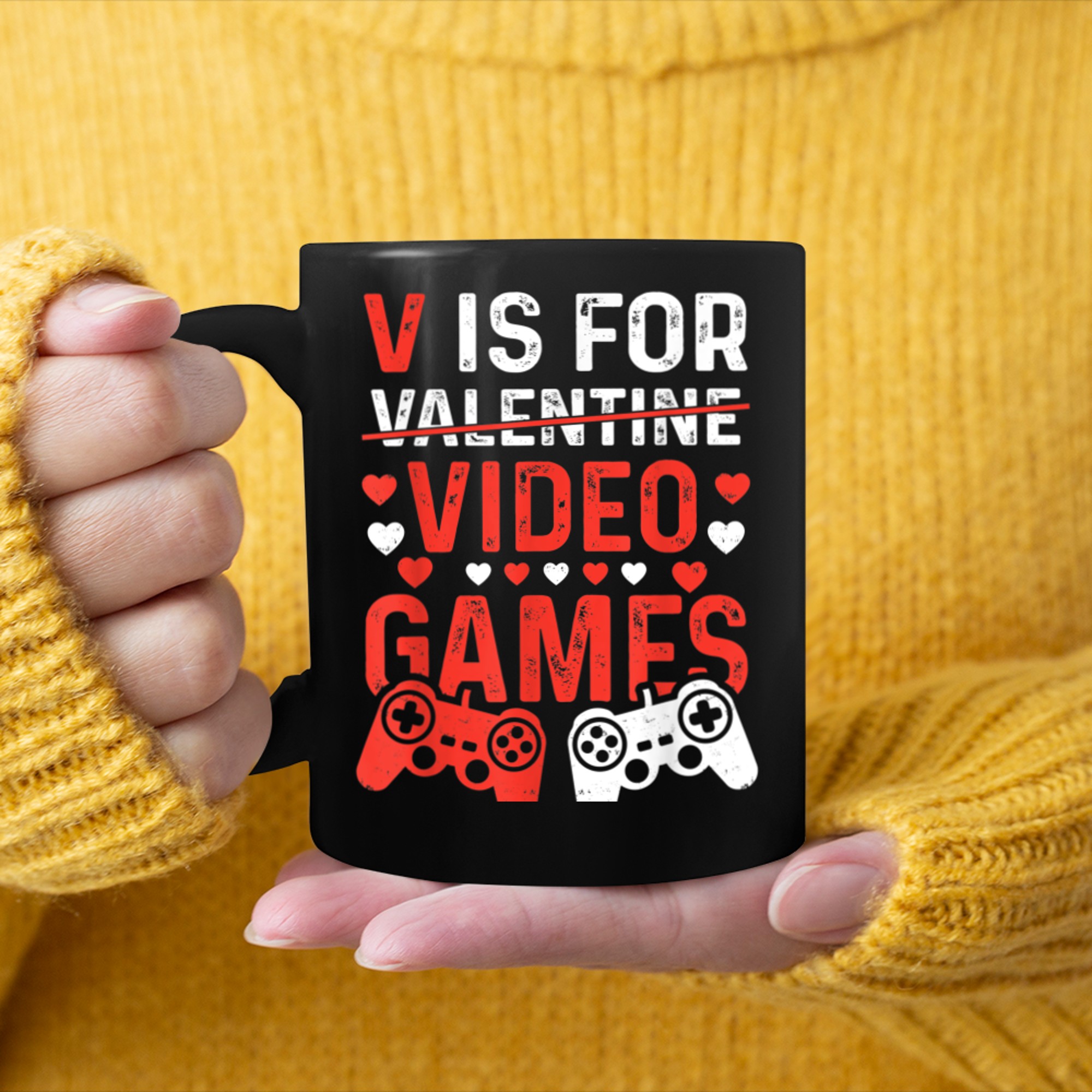 V Is For Video Games Funny Valentines Day Gamer Boy Men - 2023-09-16T114044.362 mug black