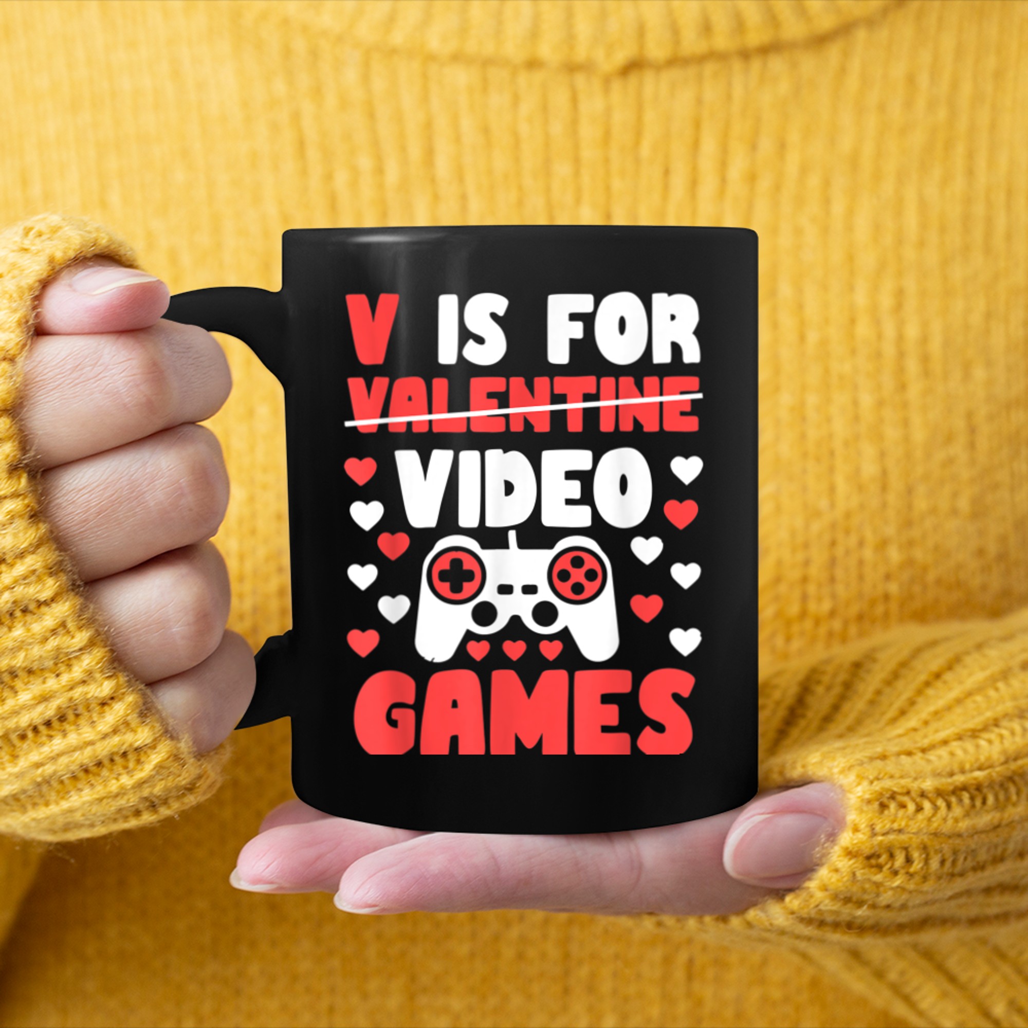 V Is For Video Games Funny Valentines Day Gamer Boy Men - 2023-09-16T114044.425 mug black