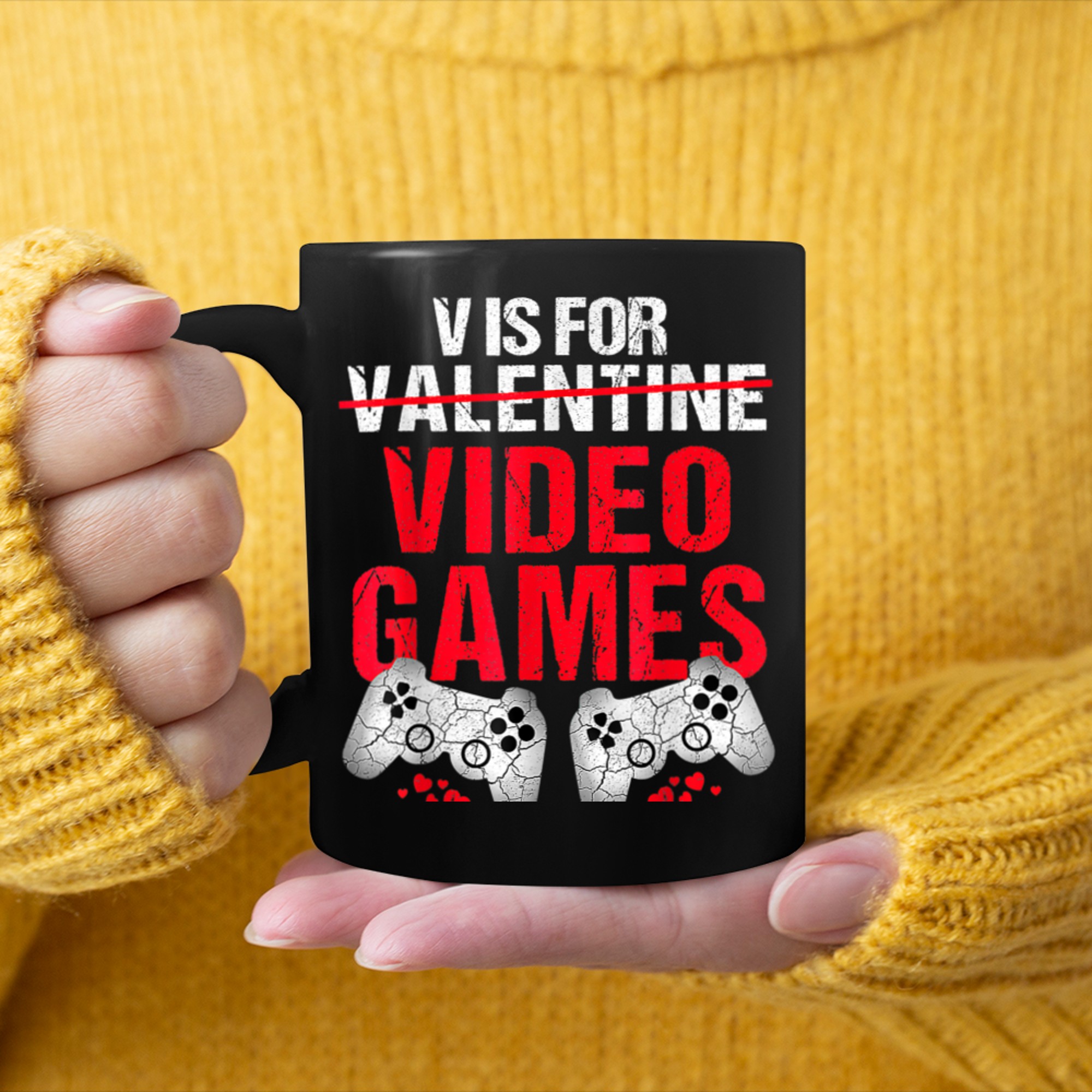 V Is For Video Games Funny Valentines Day Gamer Boy Men - 2023-09-16T114044.647 mug black