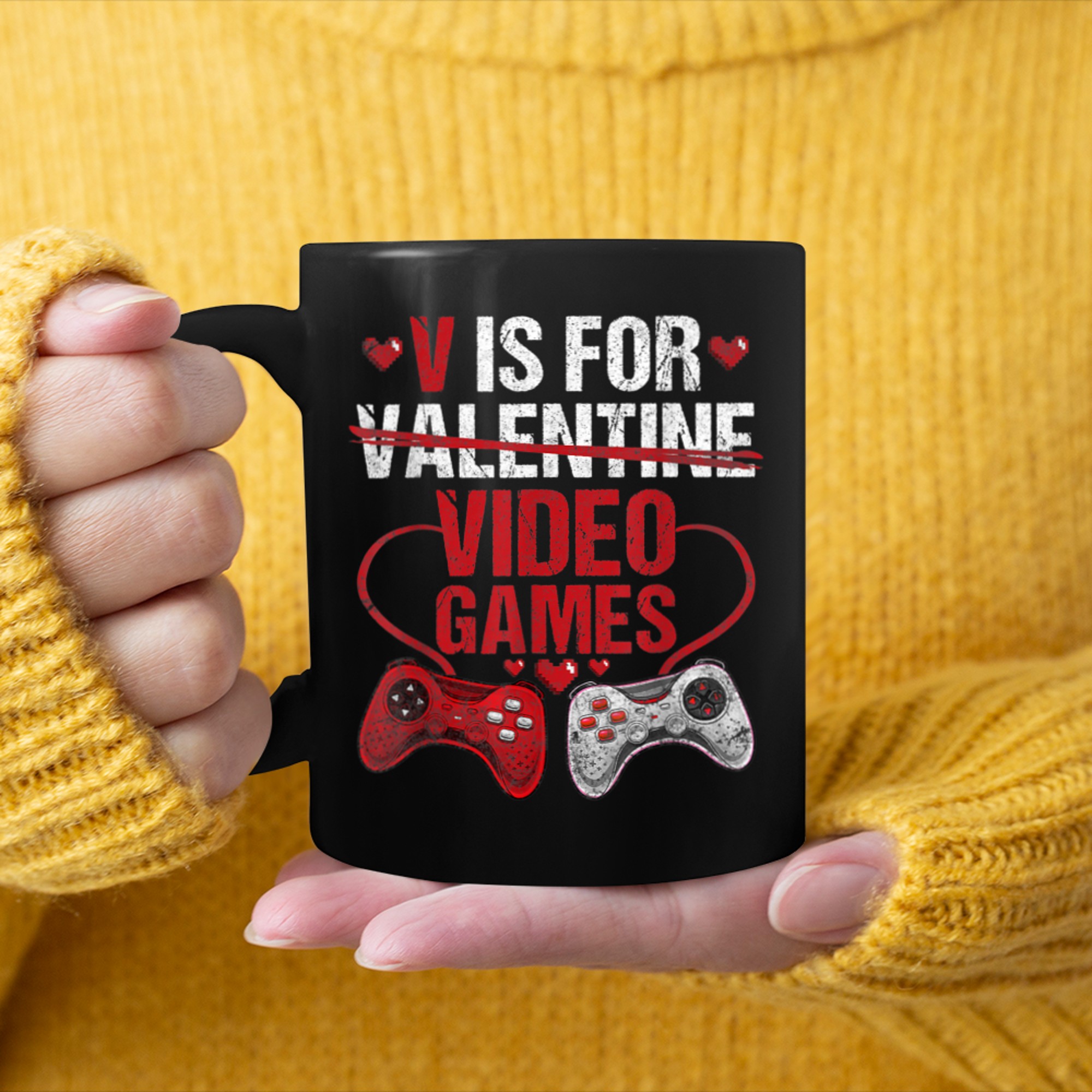 V Is For Video Games Funny Valentines Day Gamer Boy Men - 2023-09-16T114044.883 mug black